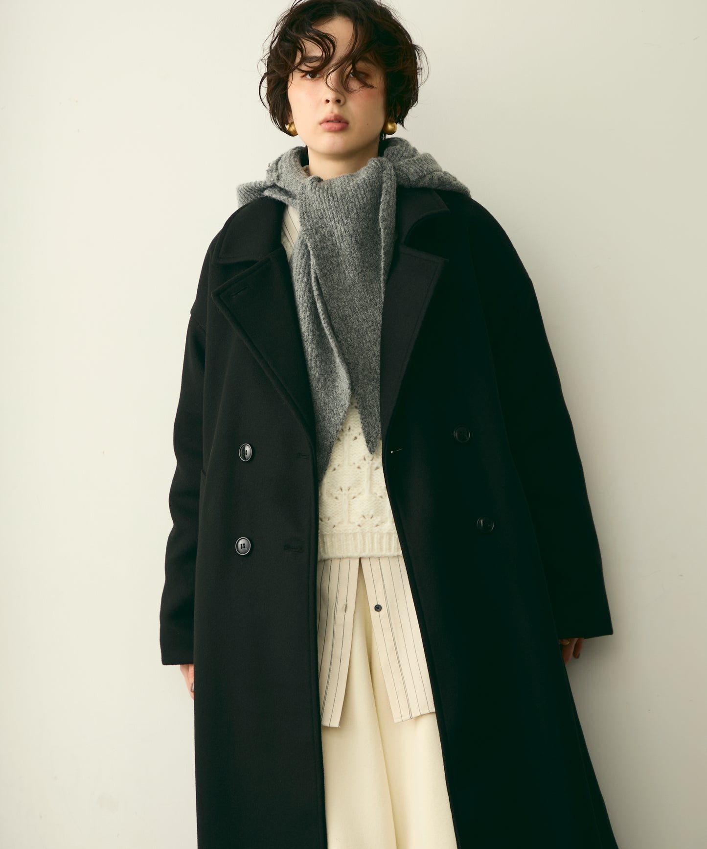 フェイクウールダブルロングコート