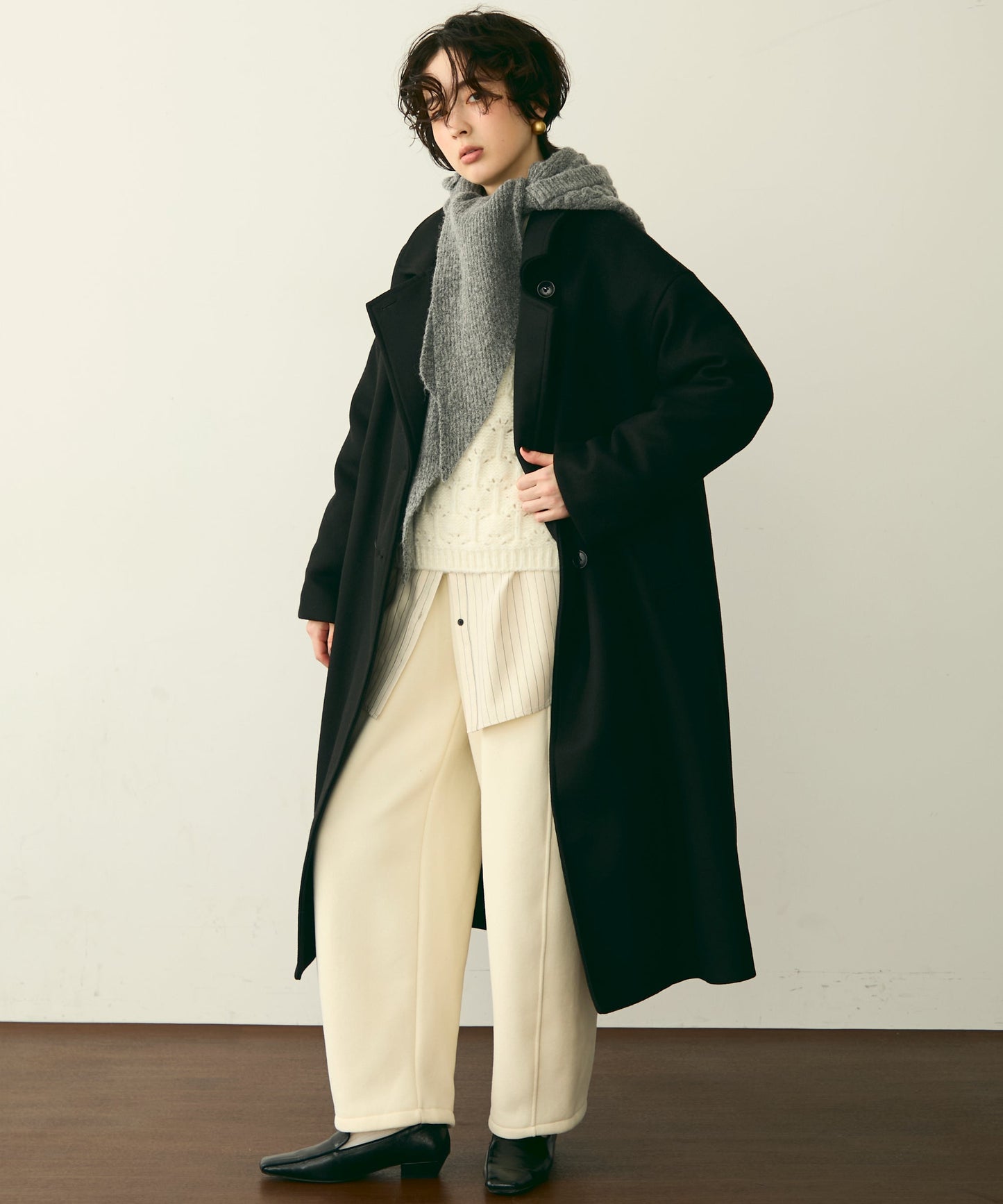 フェイクウールダブルロングコート