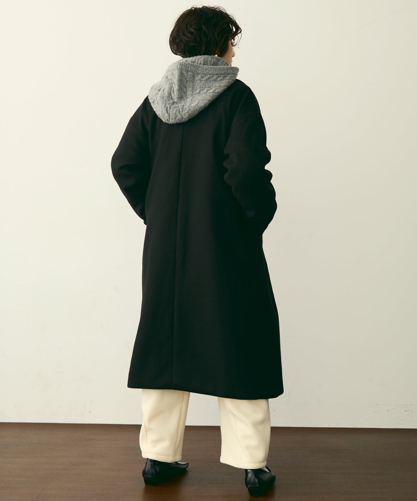 フェイクウールダブルロングコート