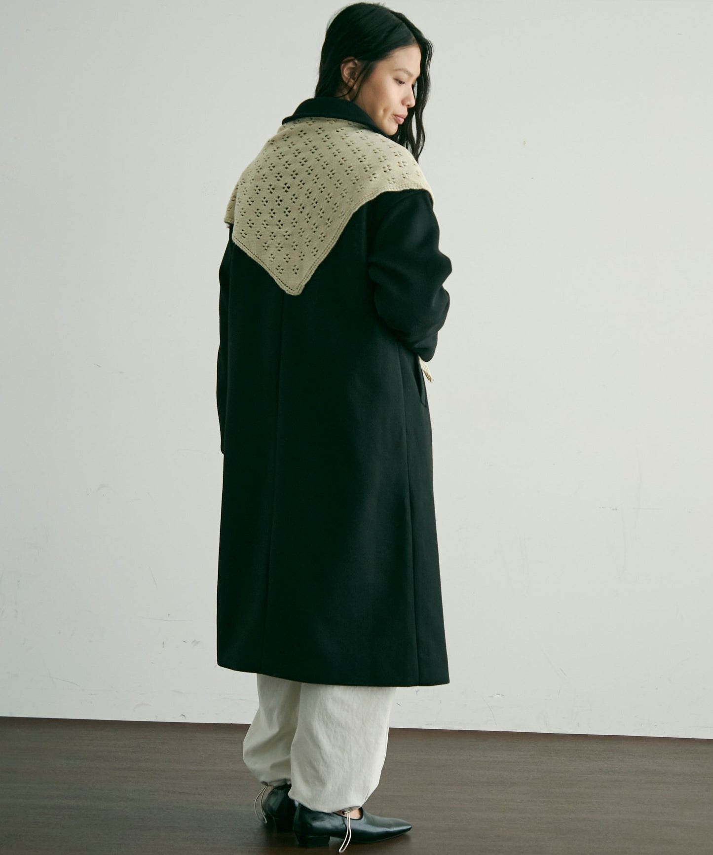 フェイクウールダブルロングコート