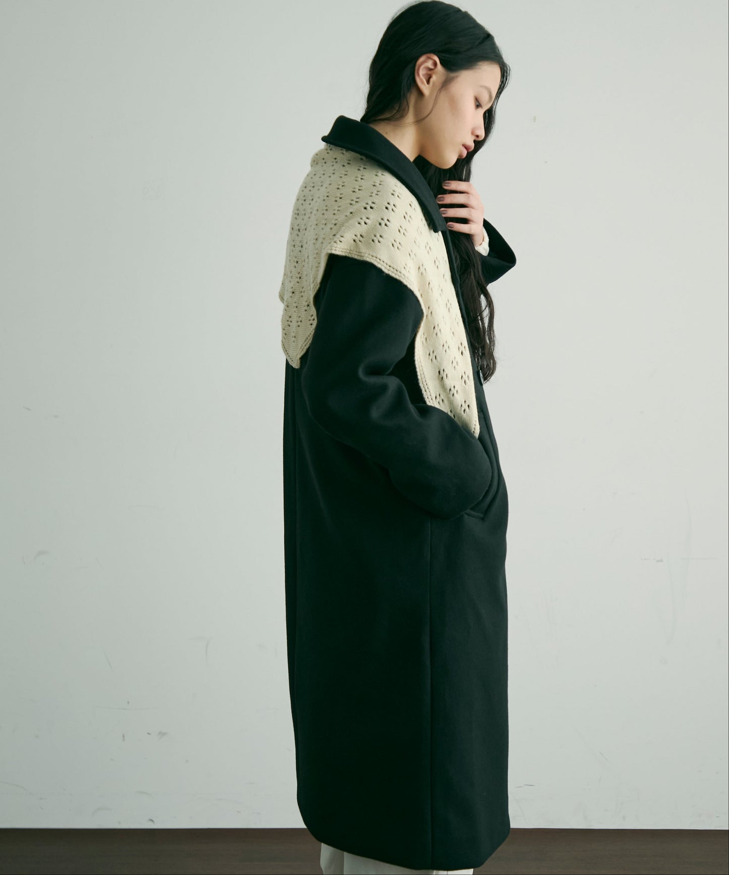 フェイクウールダブルロングコート