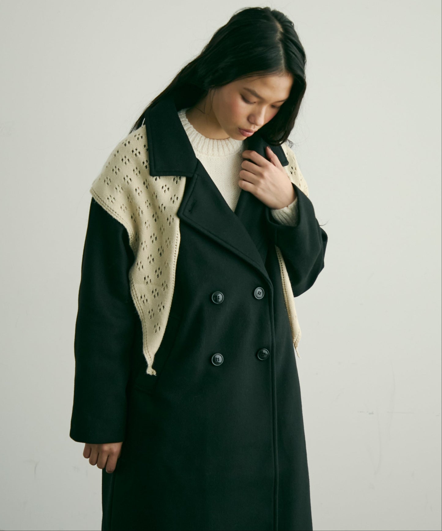 フェイクウールダブルロングコート