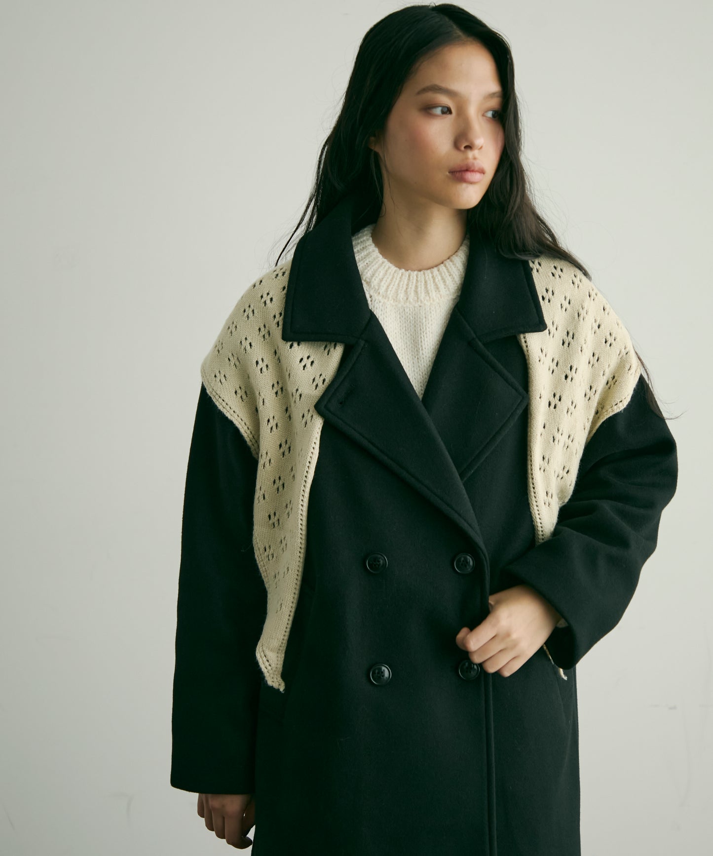 フェイクウールダブルロングコート