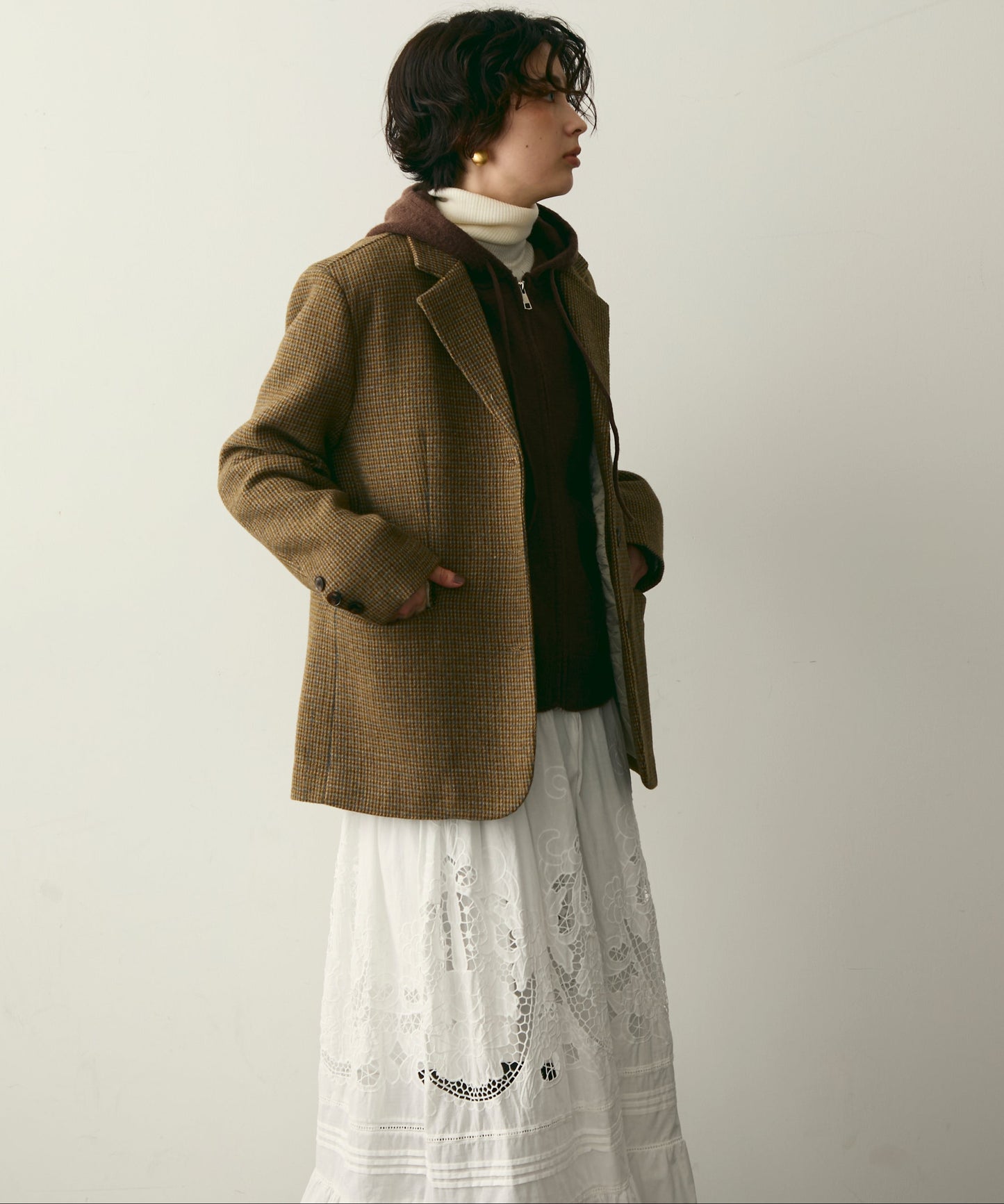 裏キルティングガンクラブチェックテーラージャケット