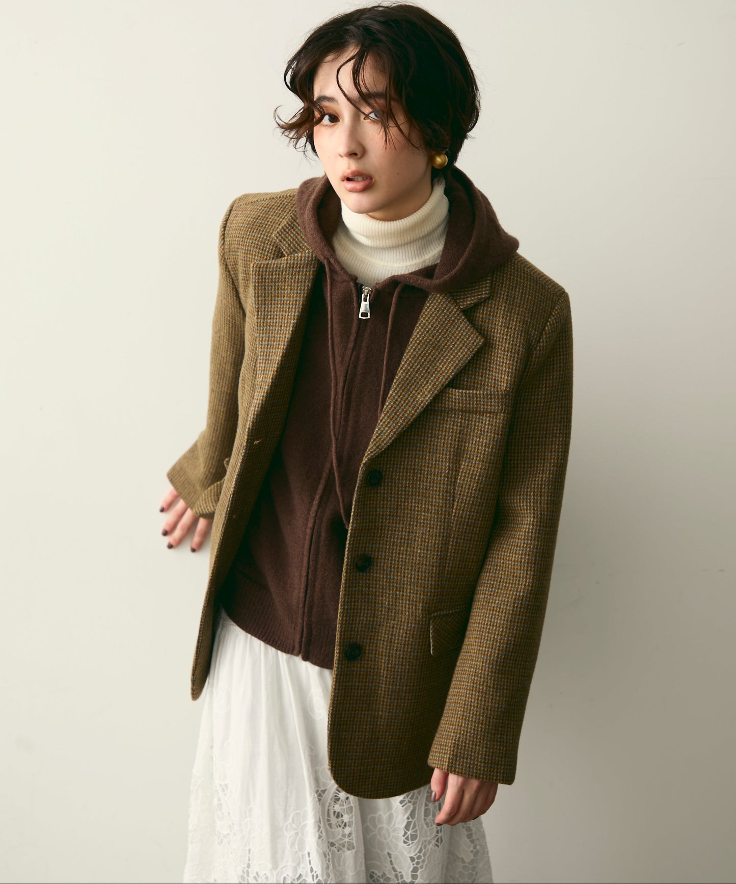 裏キルティングガンクラブチェックテーラージャケット