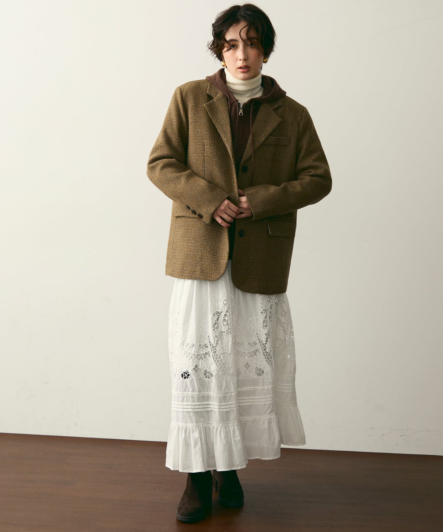 裏キルティングガンクラブチェックテーラージャケット