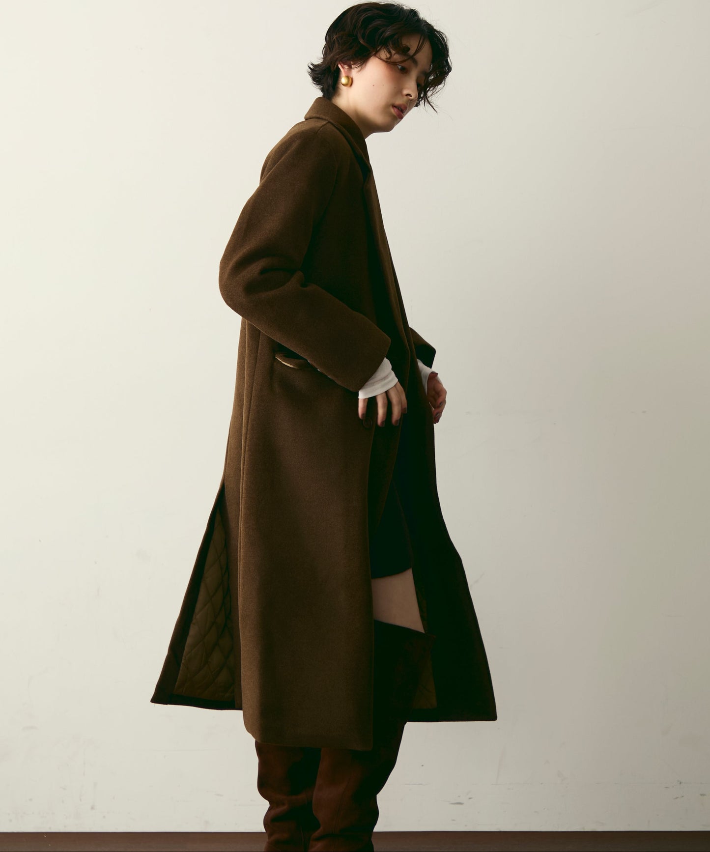 裏キルティングチェスターコート