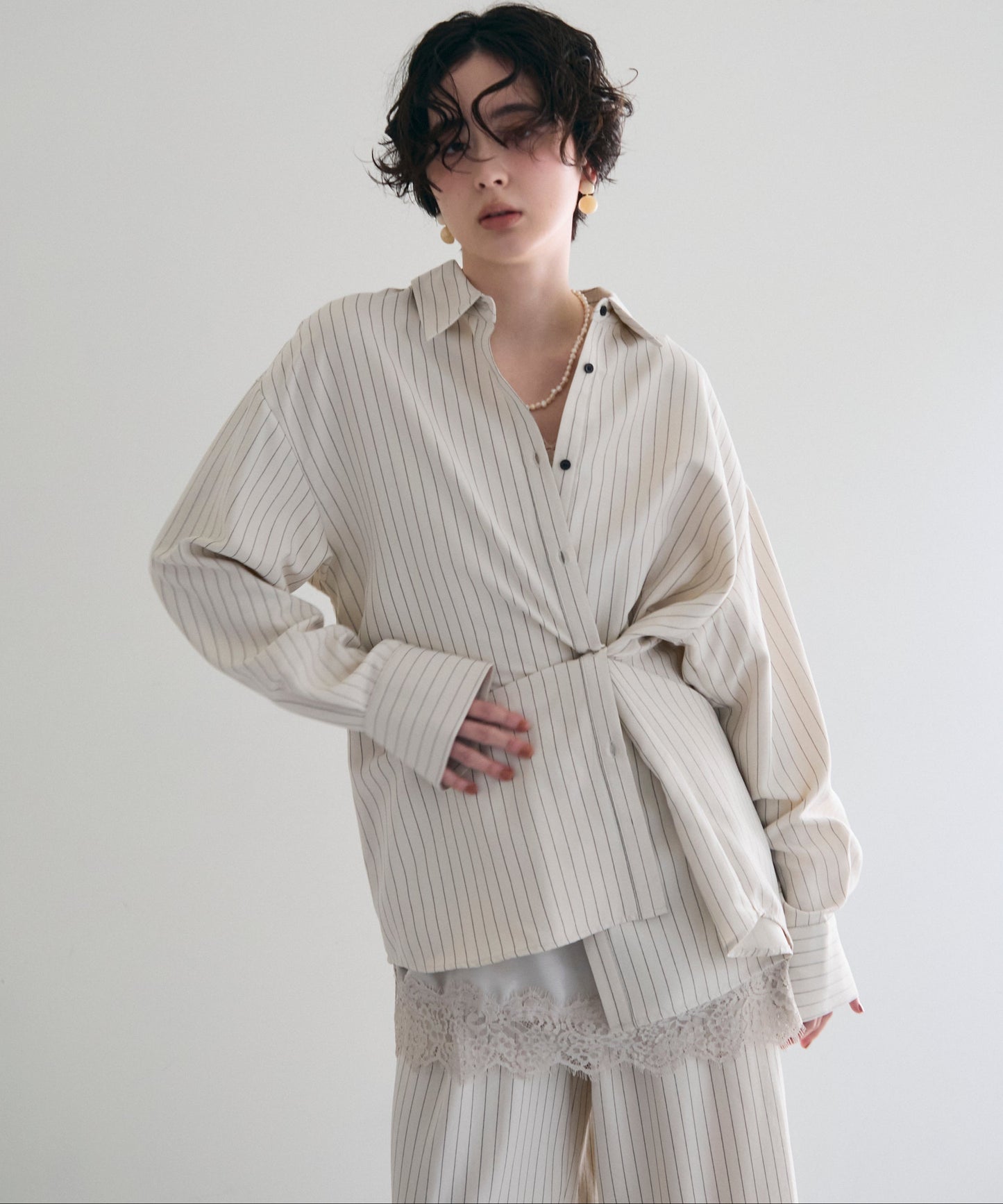 パウダースキンカシュクール2wayストライプシャツ