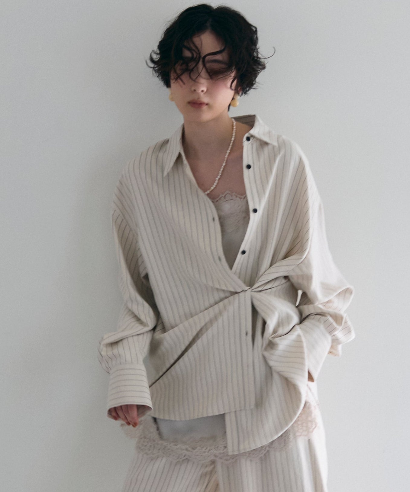 パウダースキンカシュクール2wayストライプシャツ