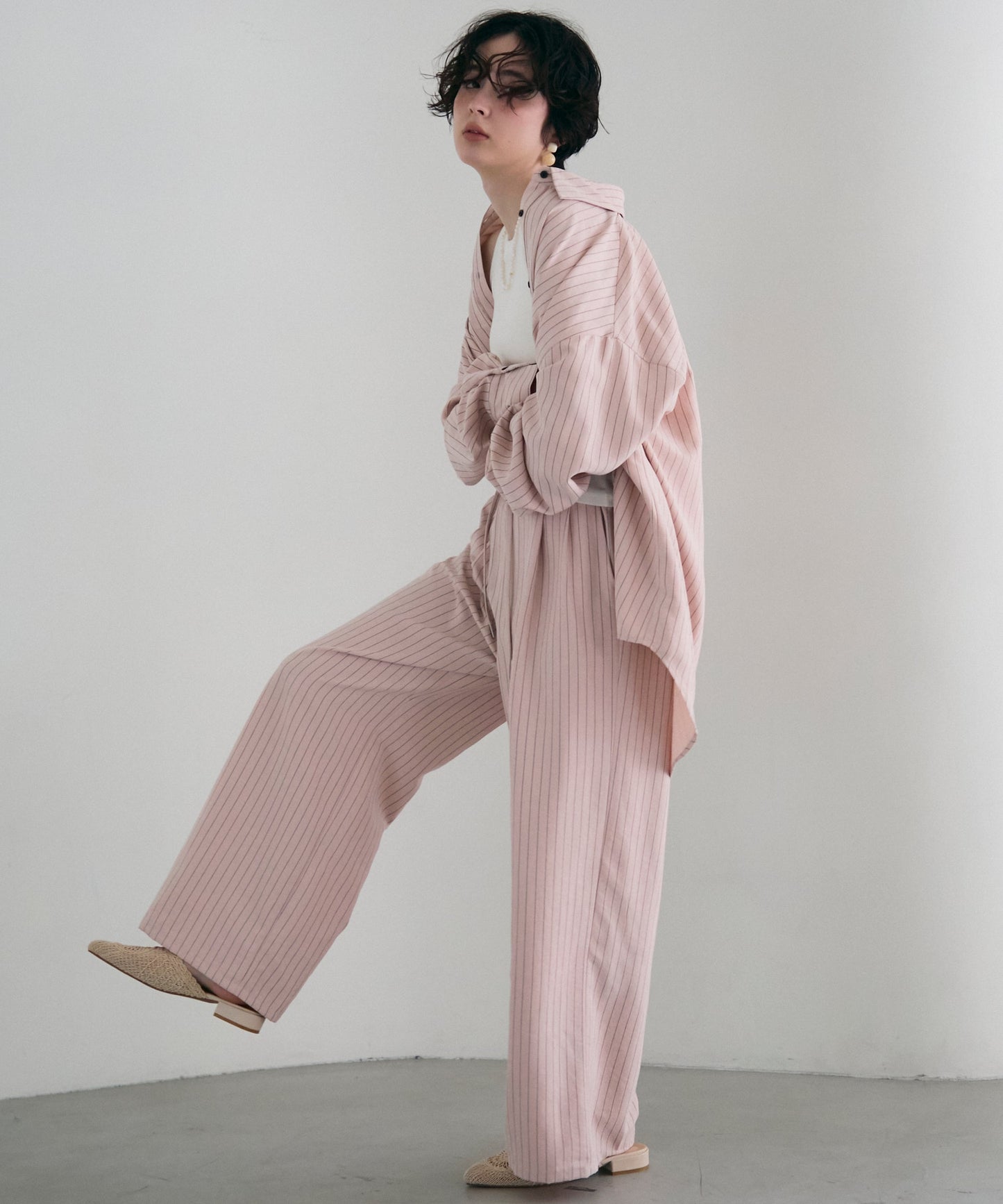 パウダースキンカシュクール2wayストライプシャツ