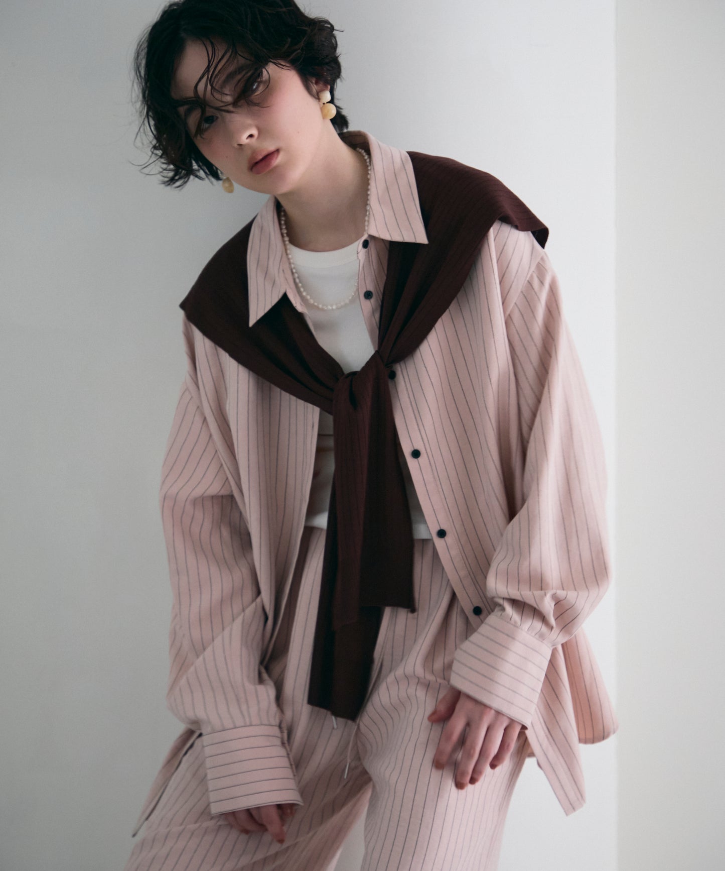 パウダースキンカシュクール2wayストライプシャツ