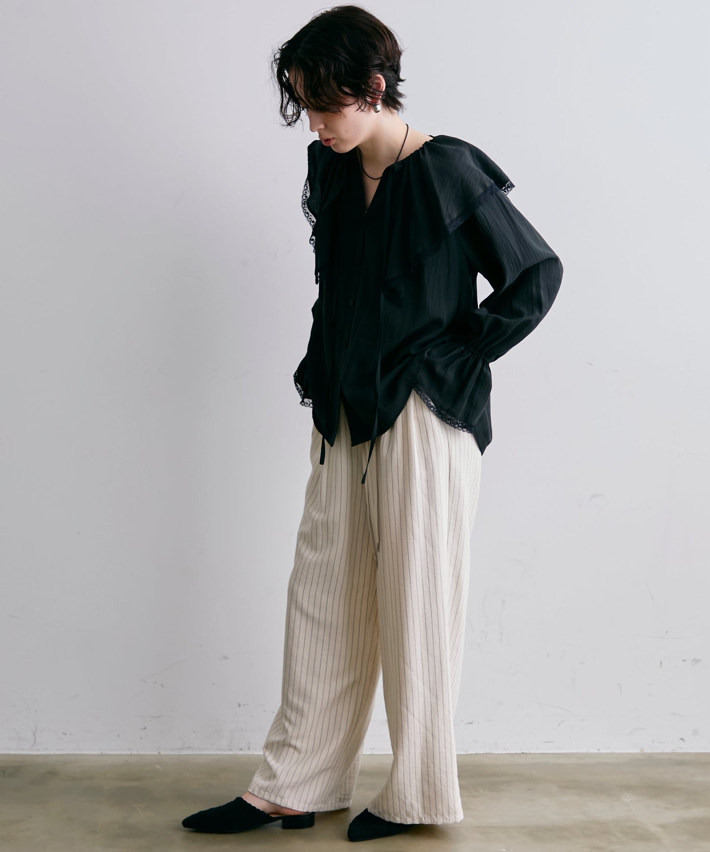 ビックカラーレーストリムブラウス