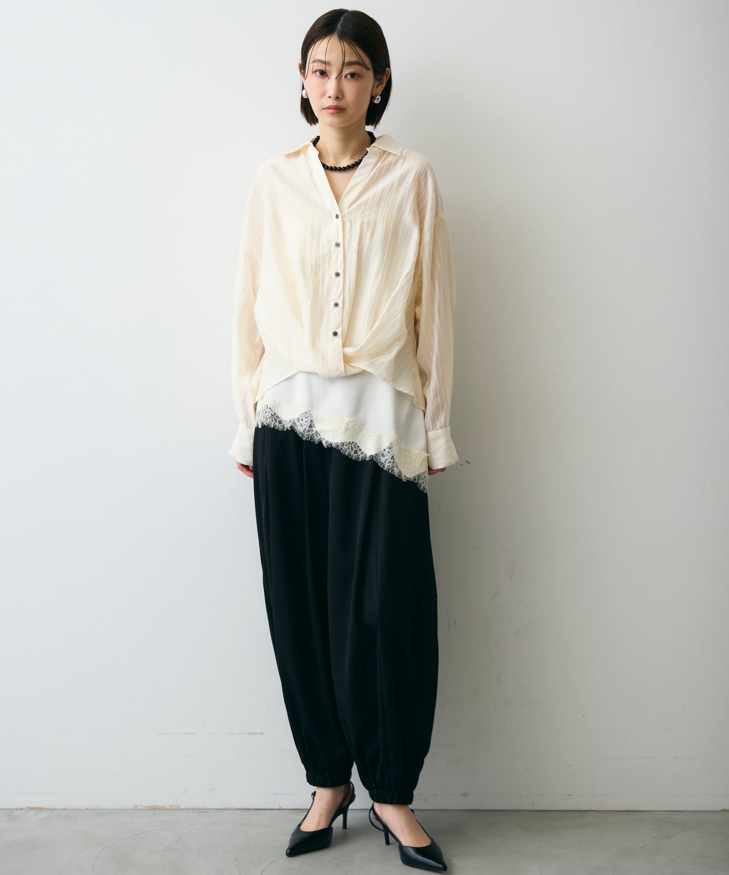 シアーストライプねじれブラウス