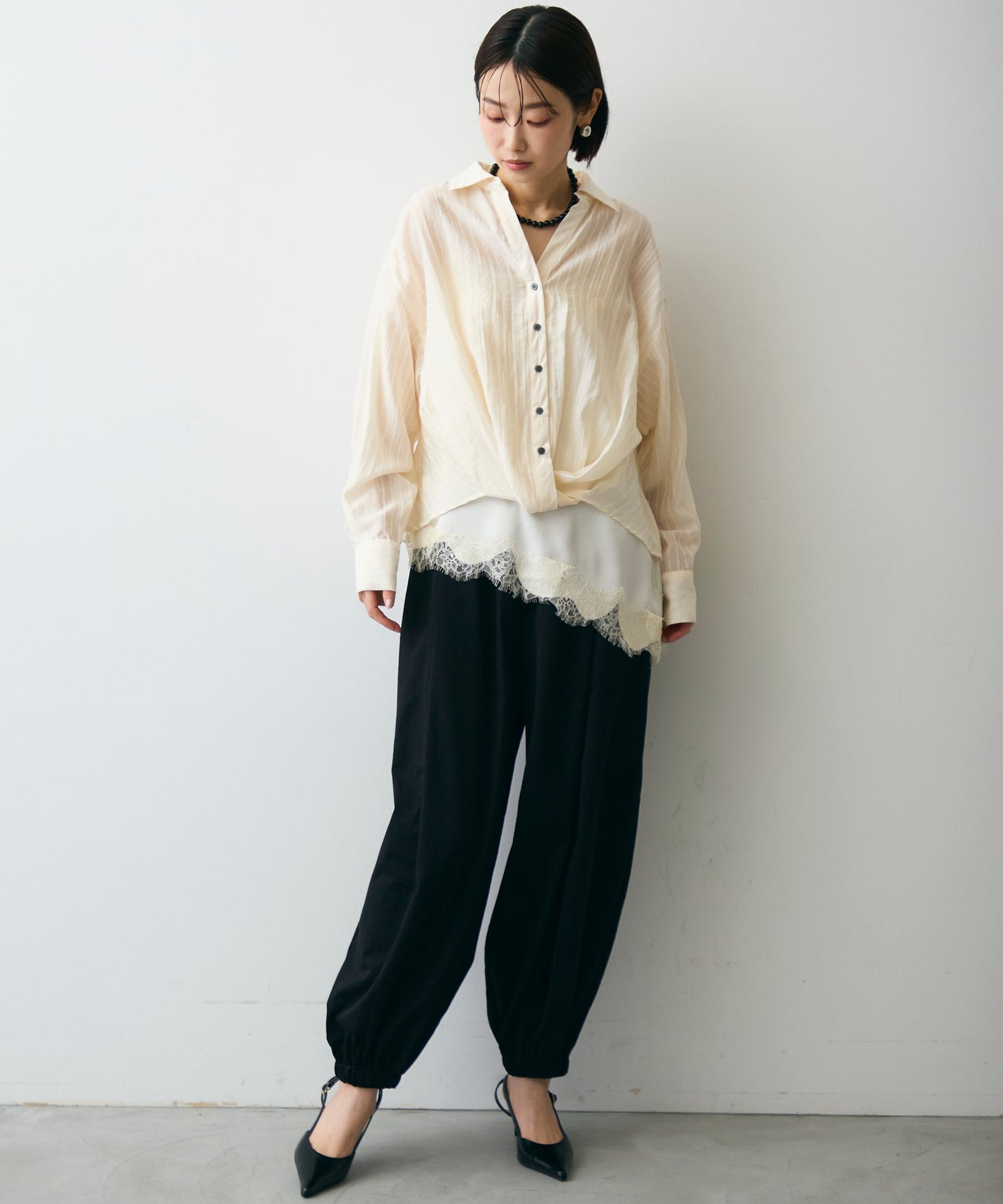 シアーストライプねじれブラウス