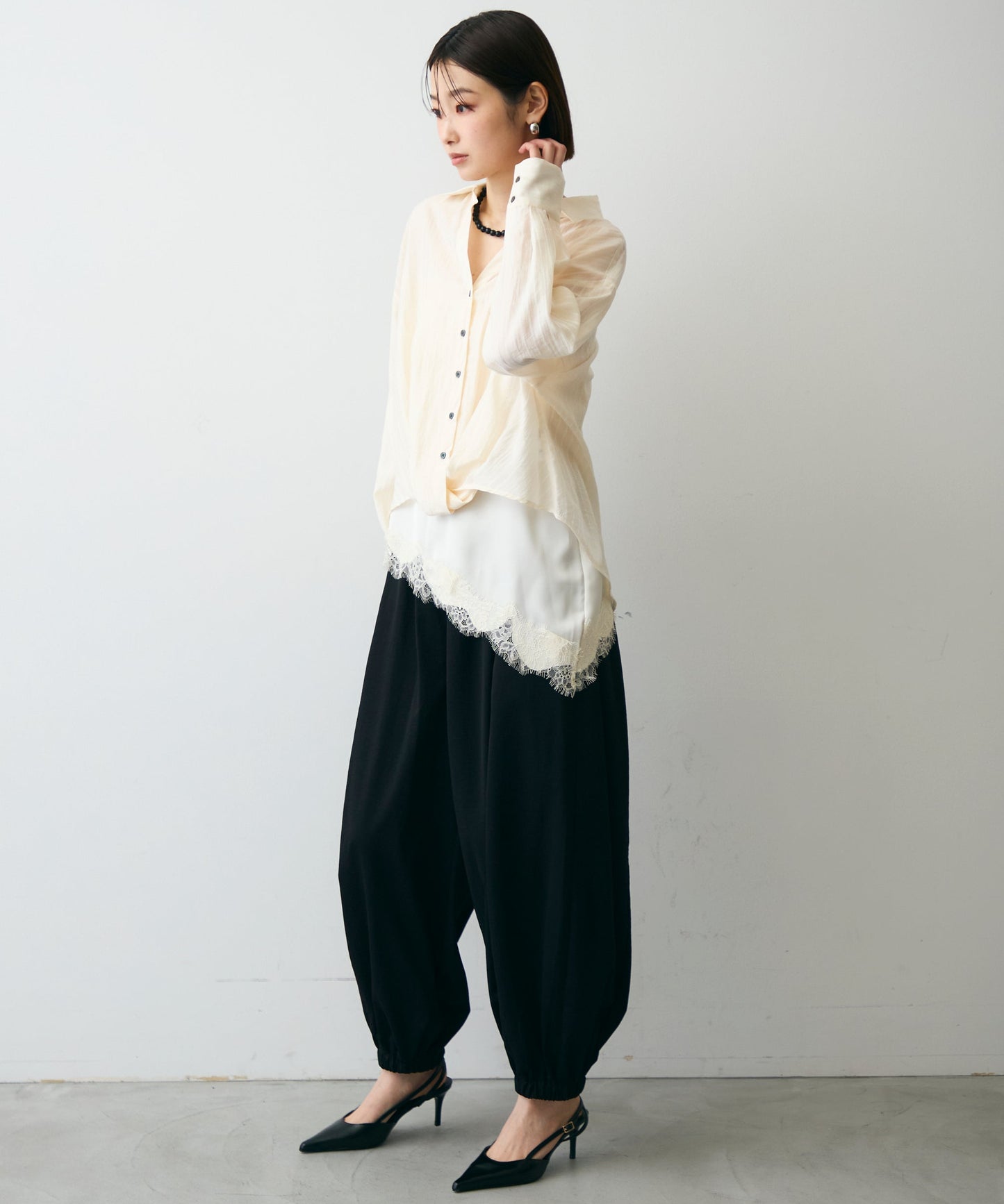 シアーストライプねじれブラウス