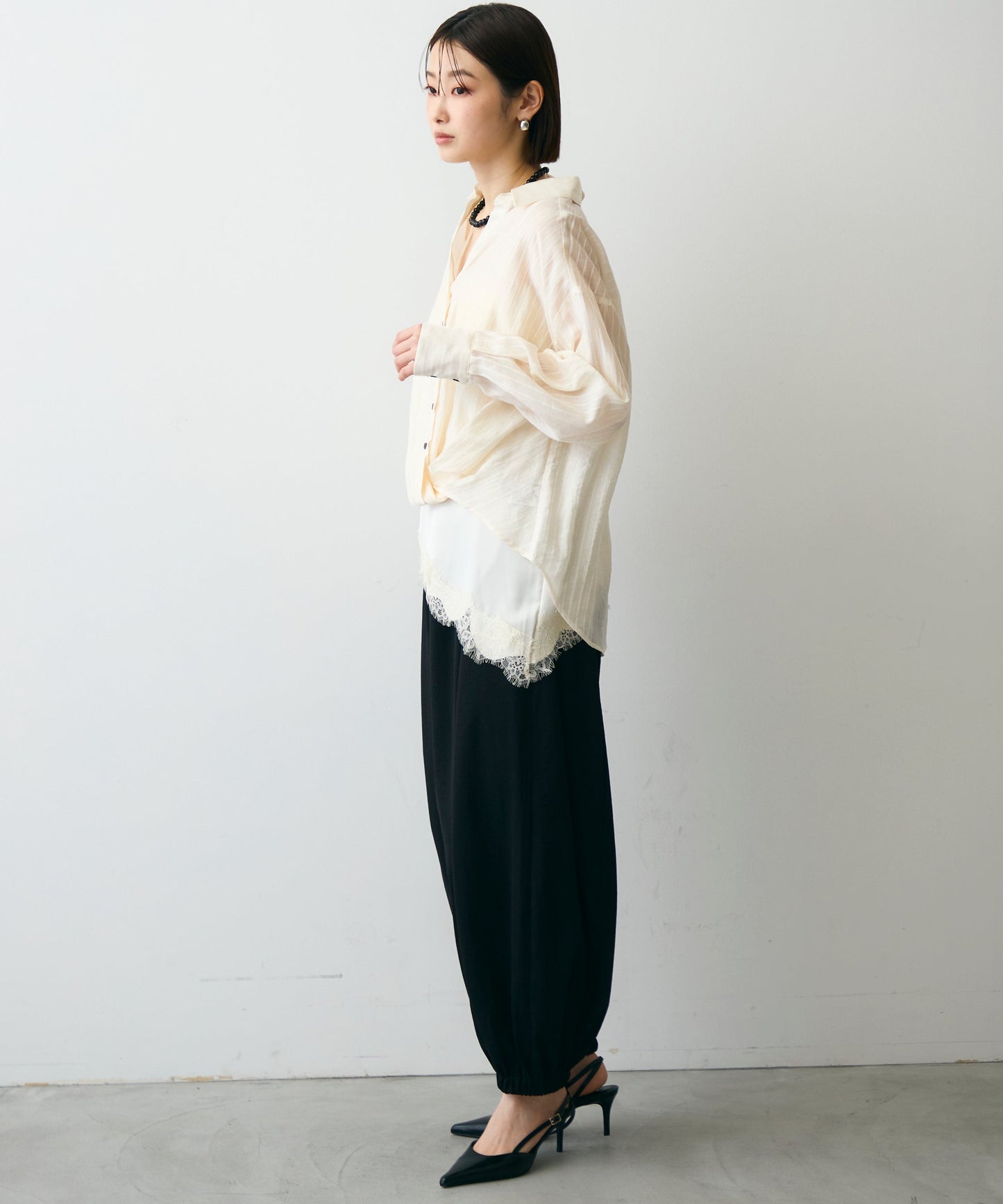 シアーストライプねじれブラウス