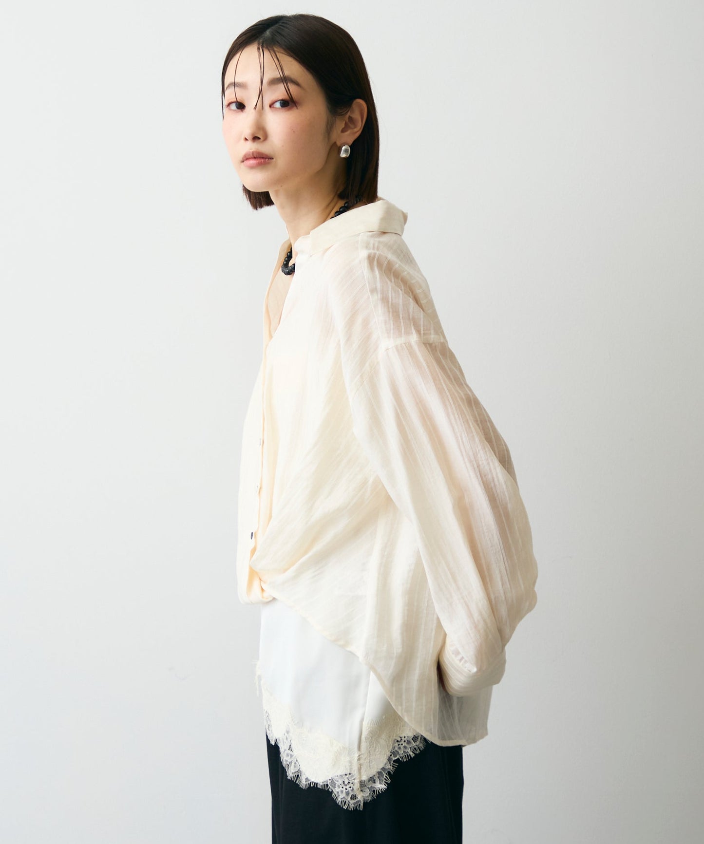 シアーストライプねじれブラウス