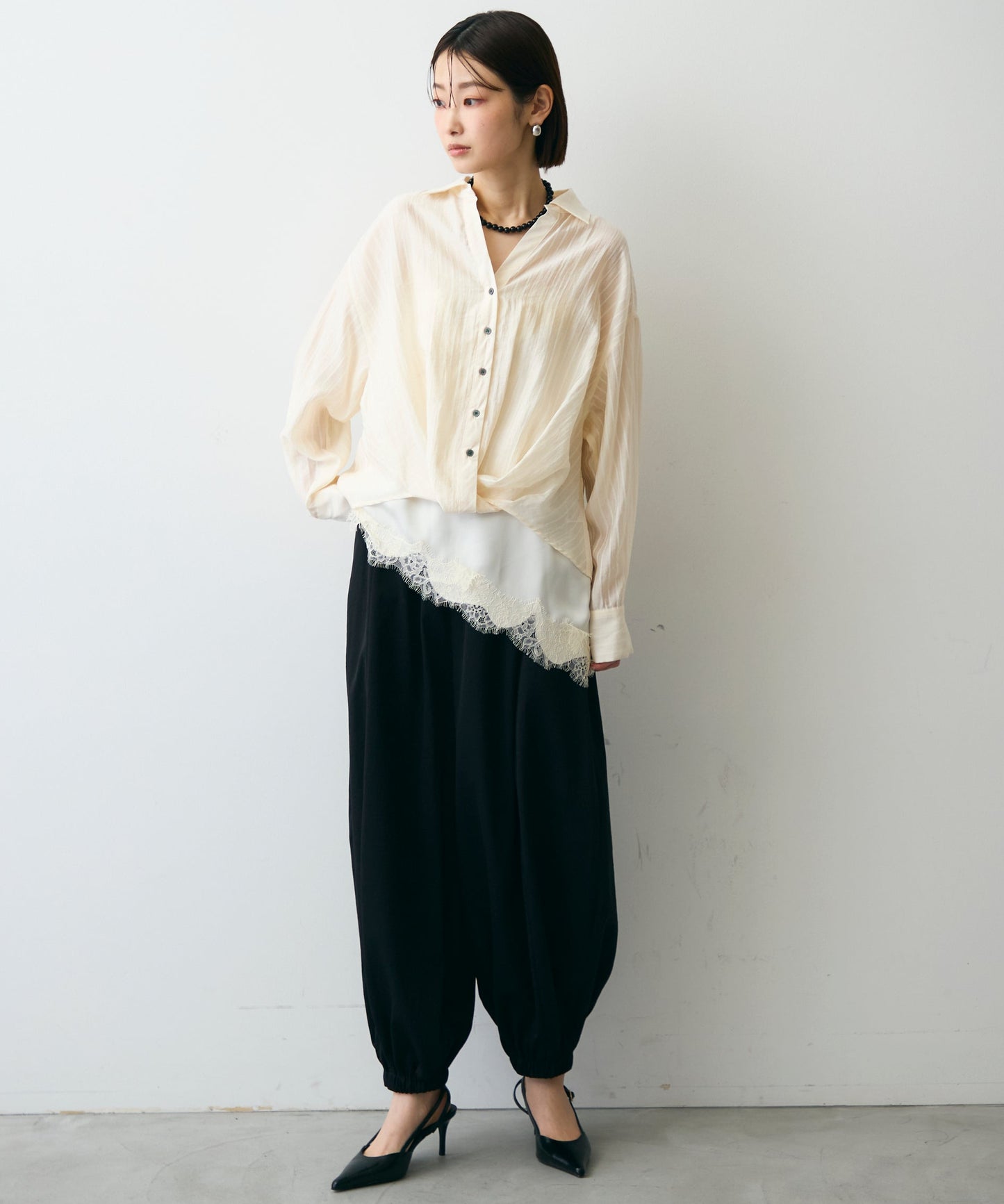 シアーストライプねじれブラウス