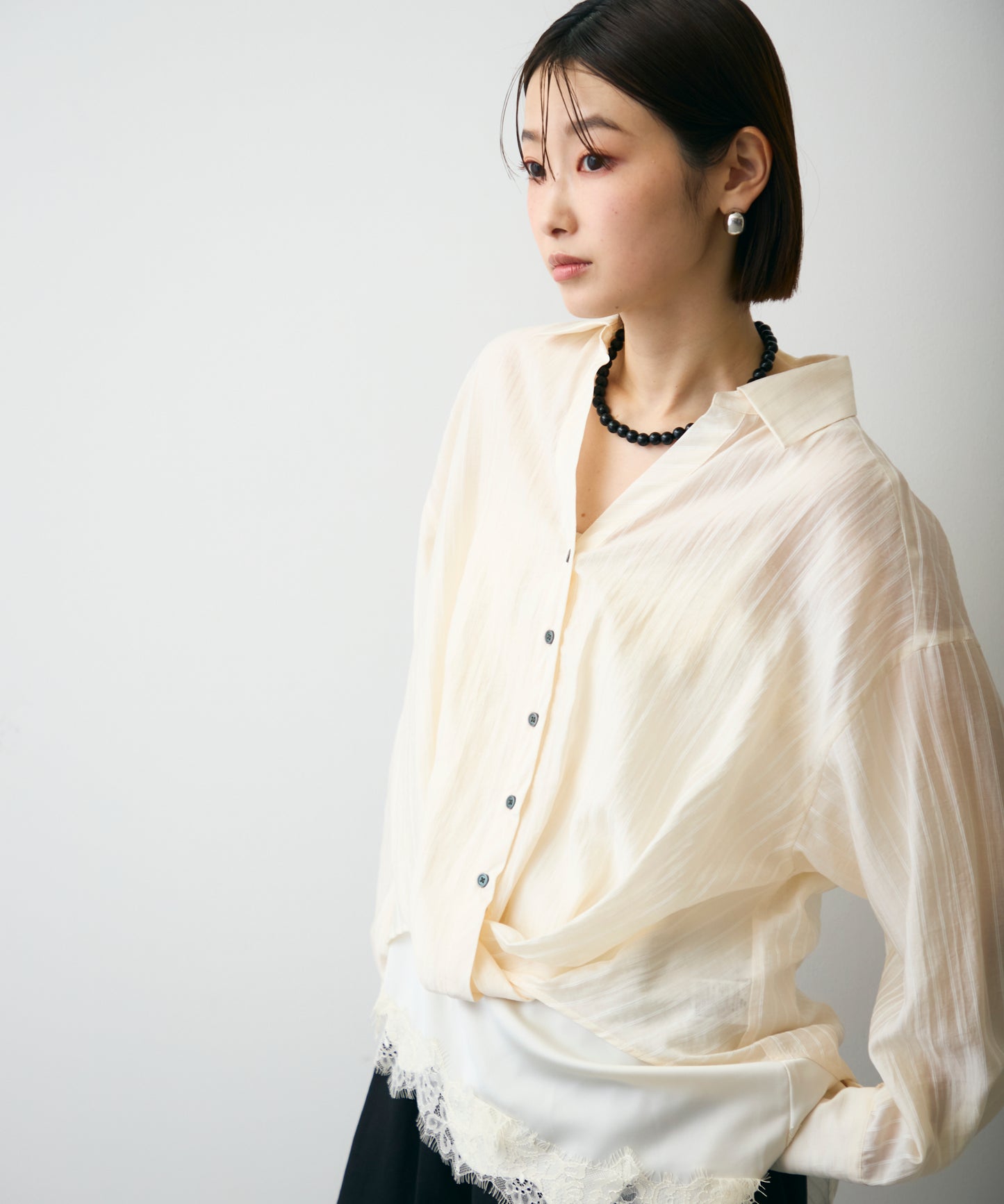 シアーストライプねじれブラウス