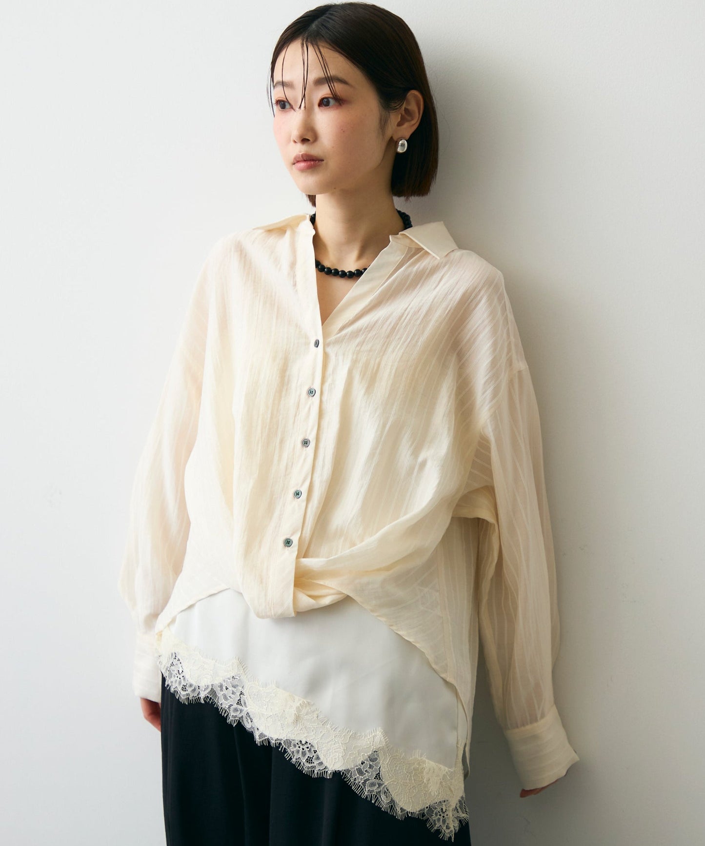 シアーストライプねじれブラウス