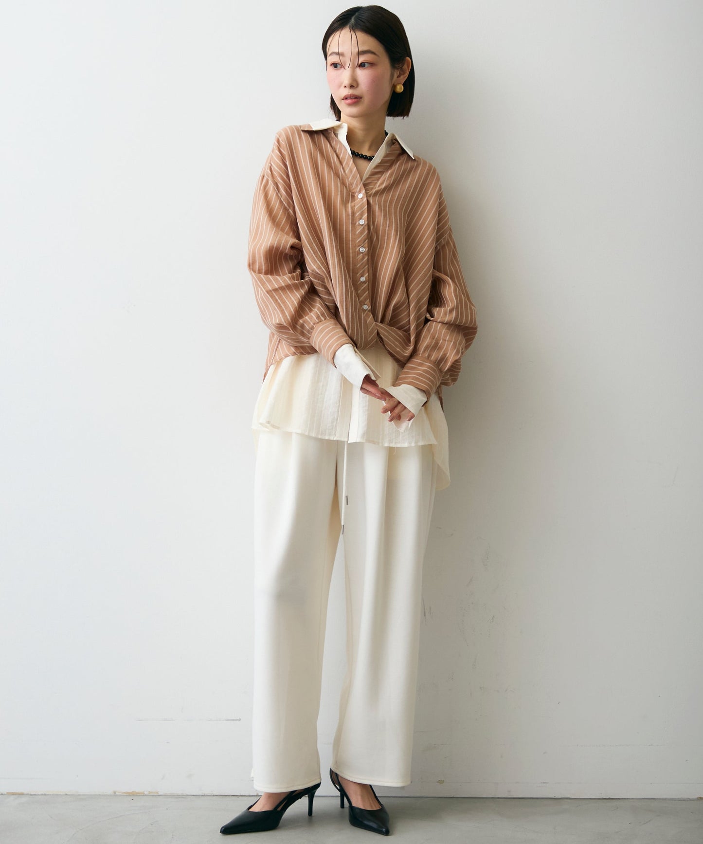 シアーストライプねじれブラウス