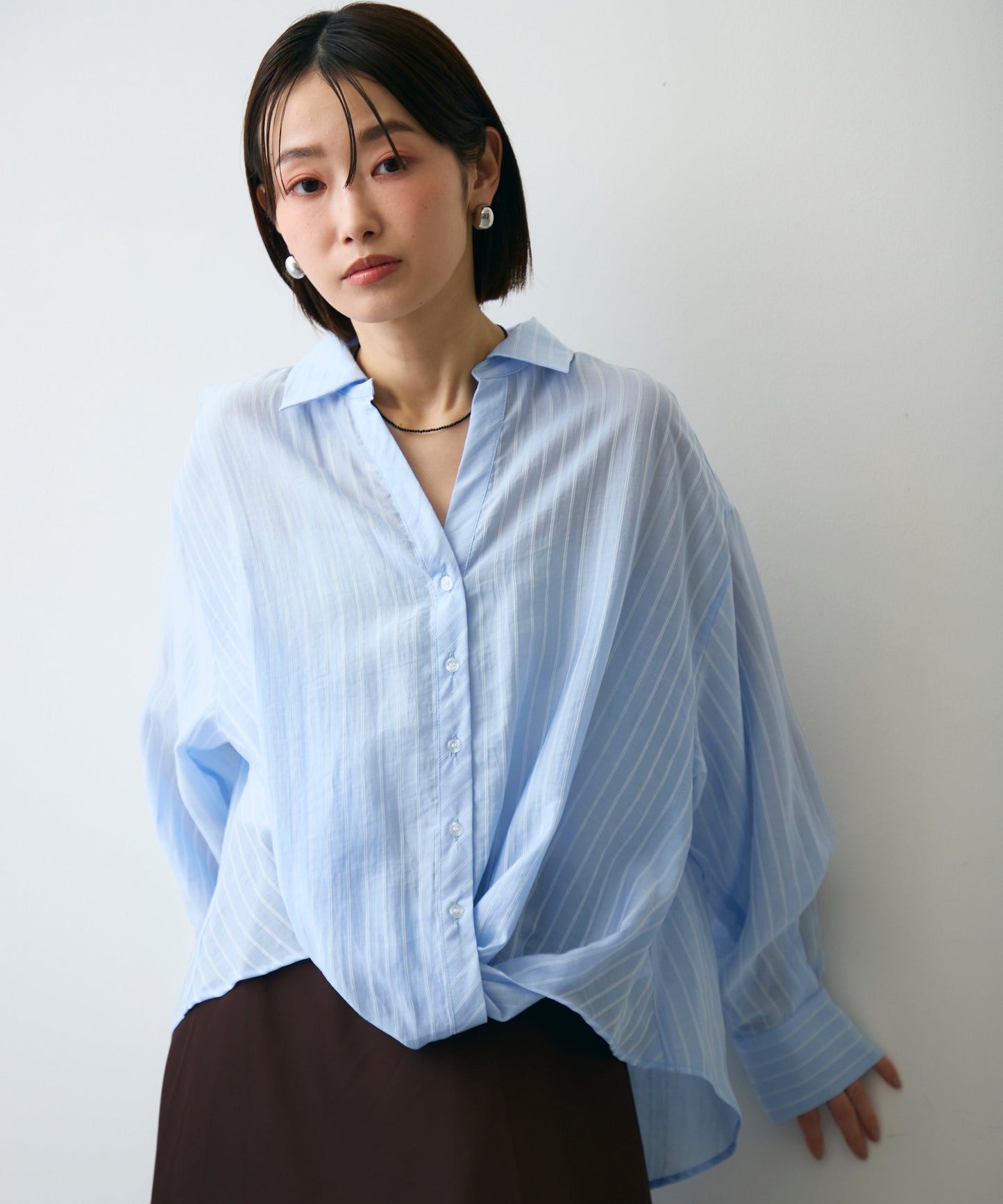 シアーストライプねじれブラウス