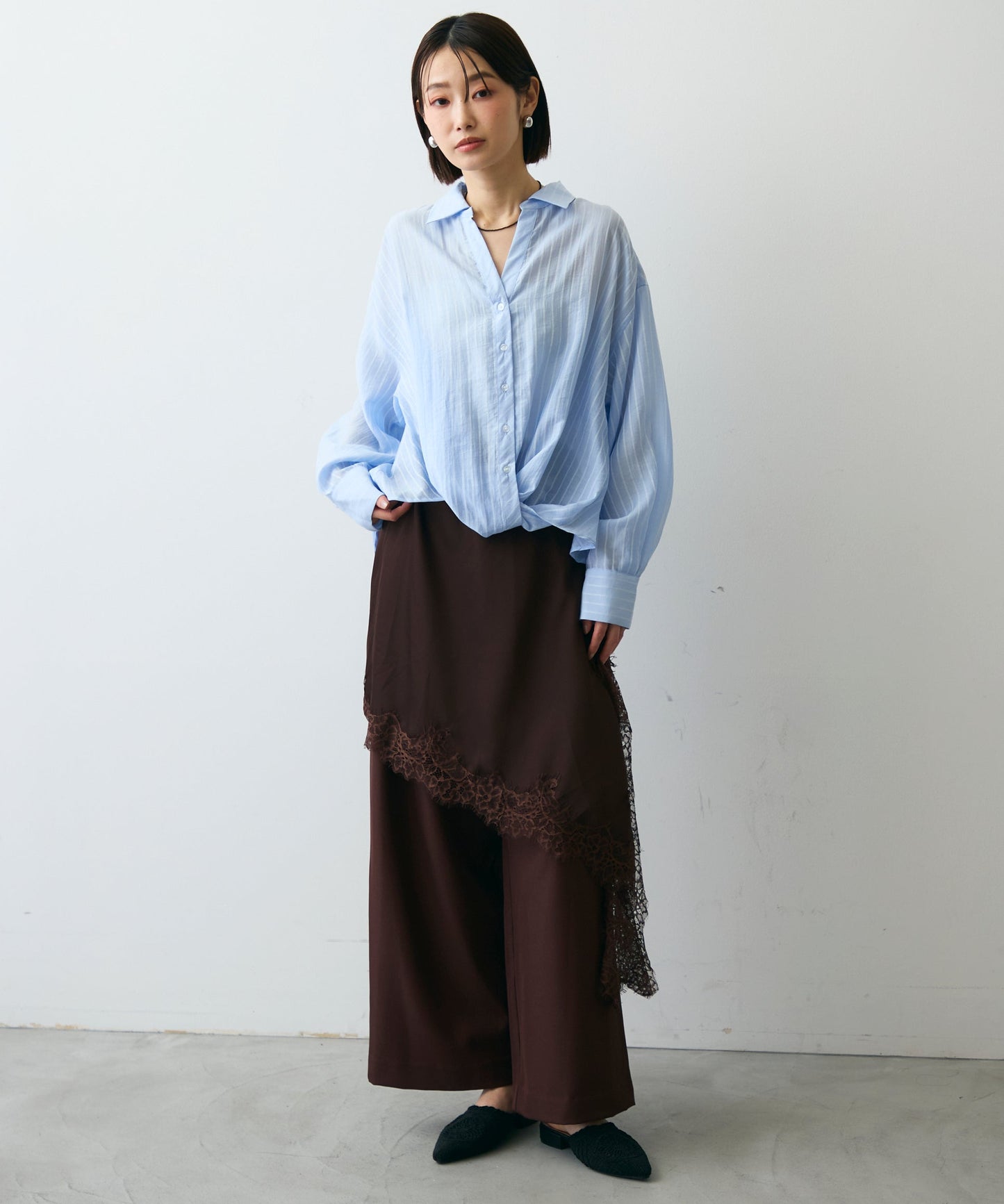 シアーストライプねじれブラウス