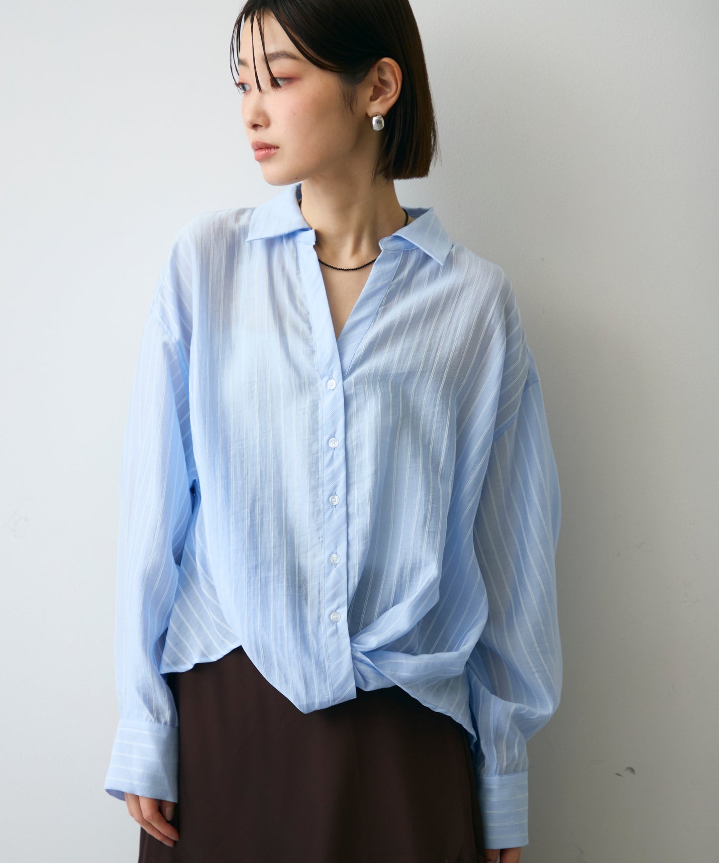 シアーストライプねじれブラウス