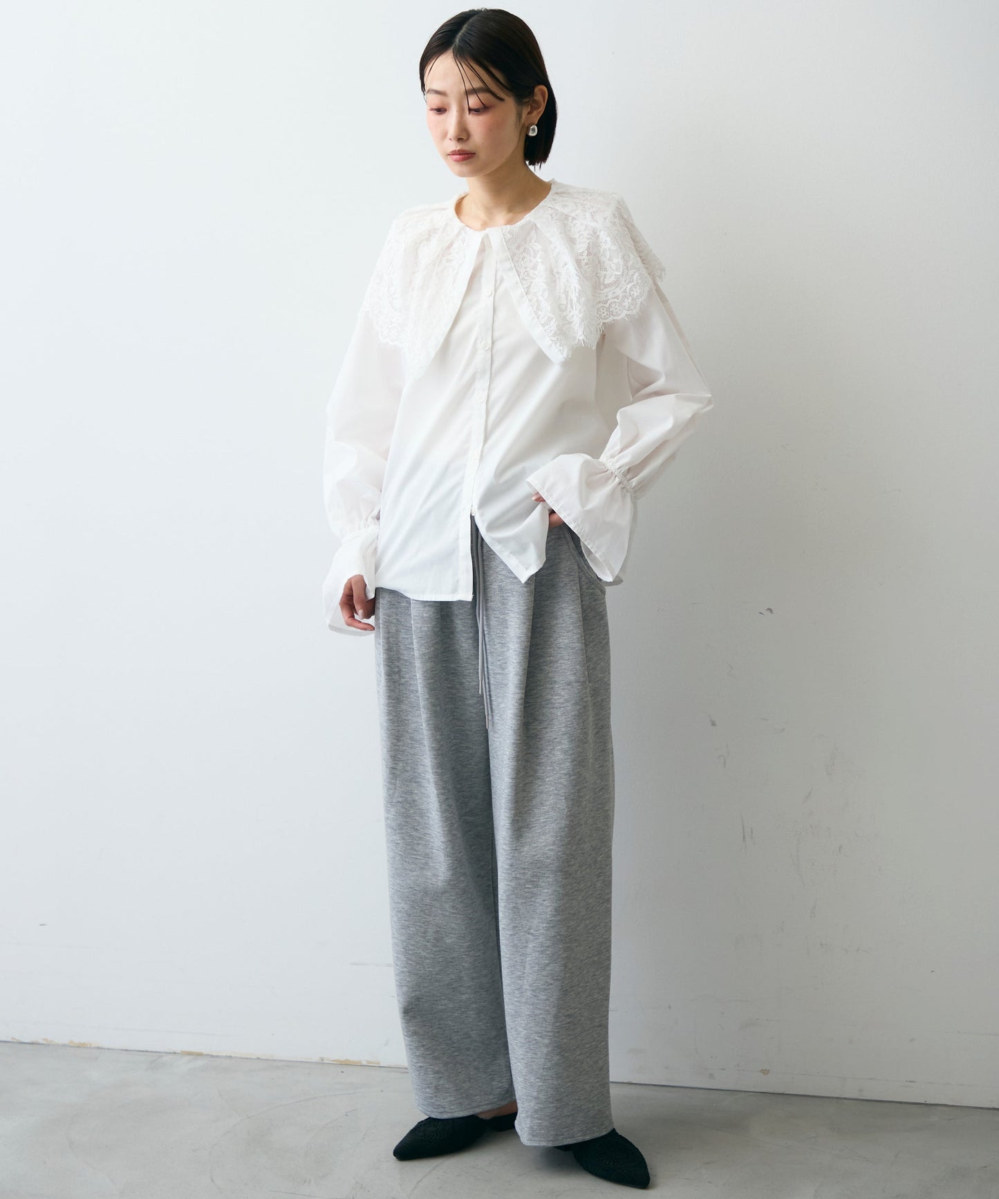 レースビッグカラーブラウス