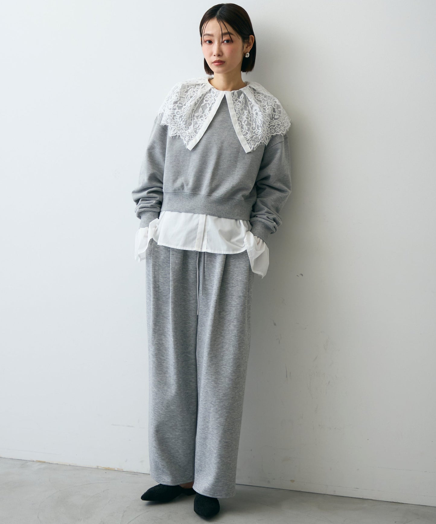 レースビッグカラーブラウス