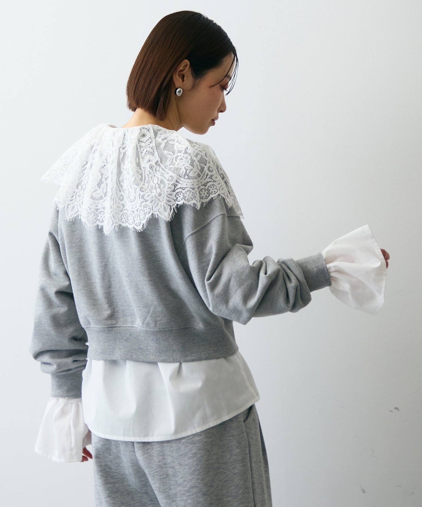 レースビッグカラーブラウス