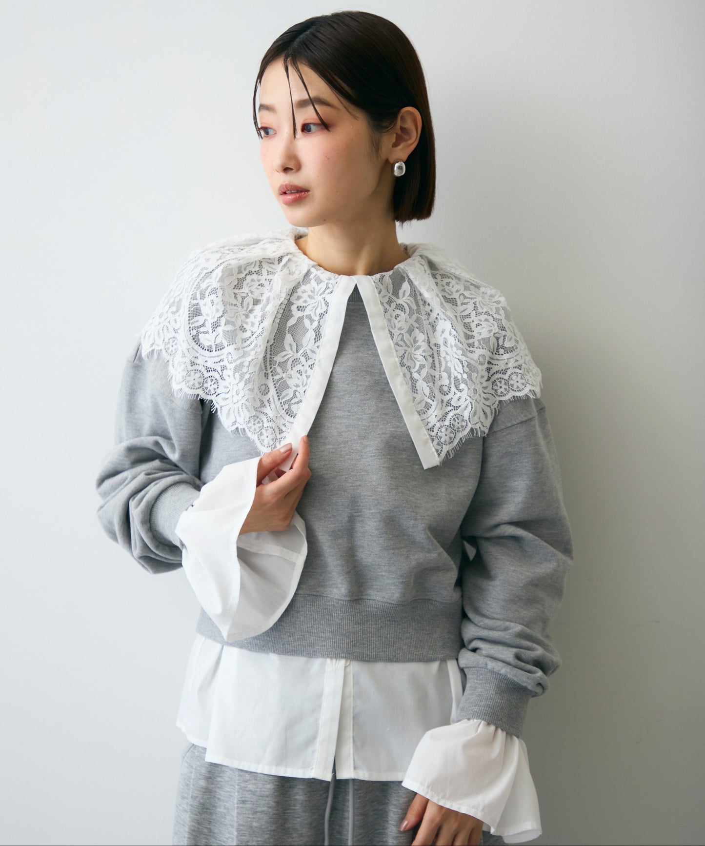 レースビッグカラーブラウス