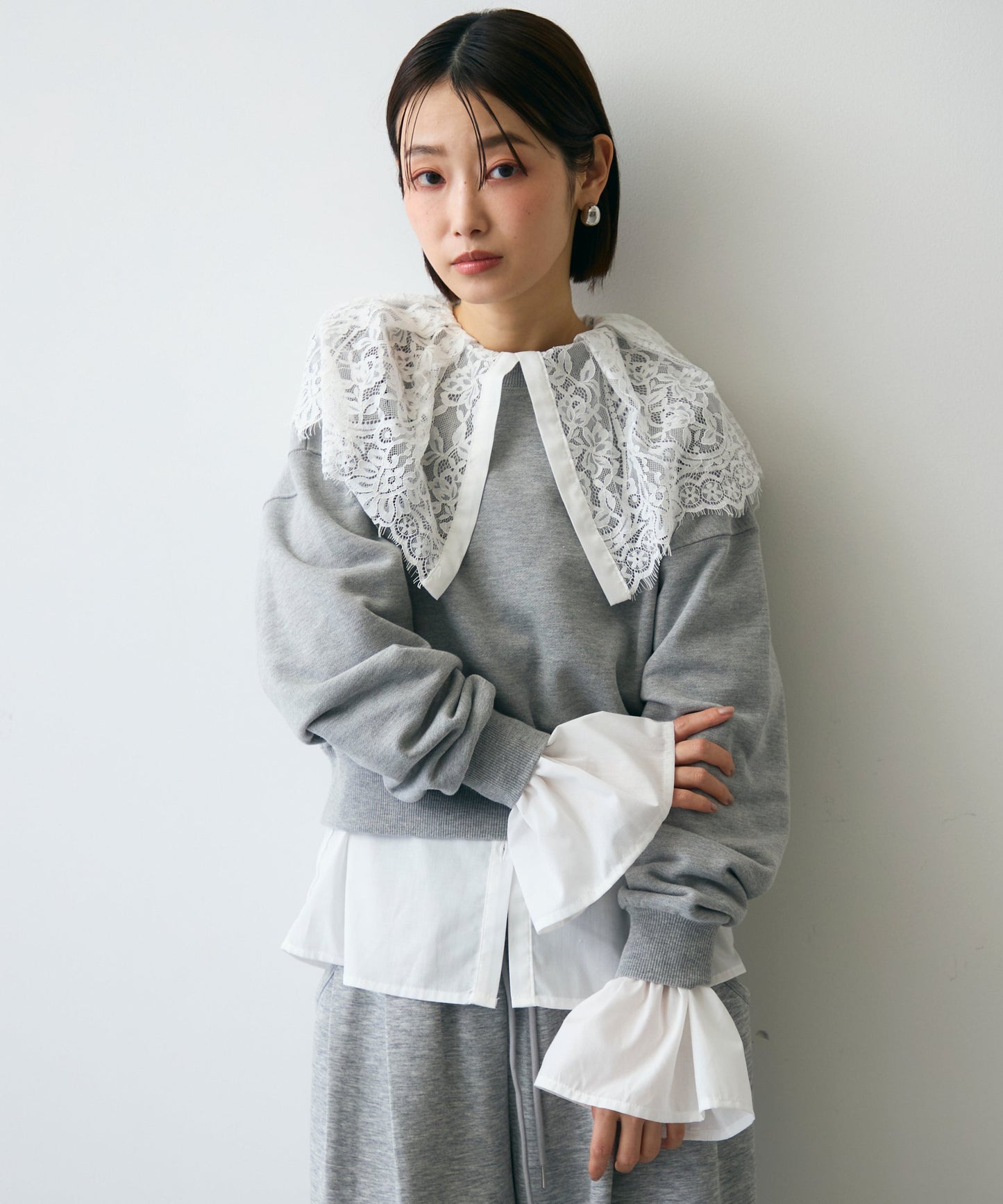 レースビッグカラーブラウス