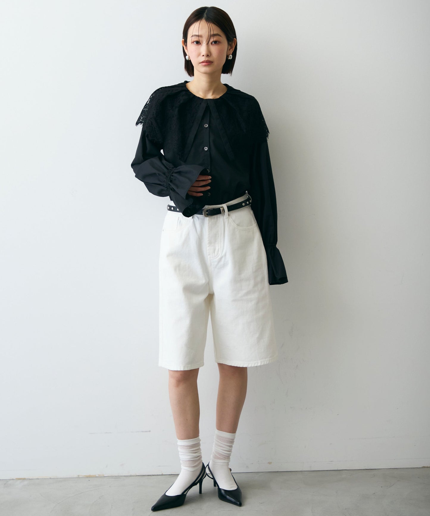 レースビッグカラーブラウス