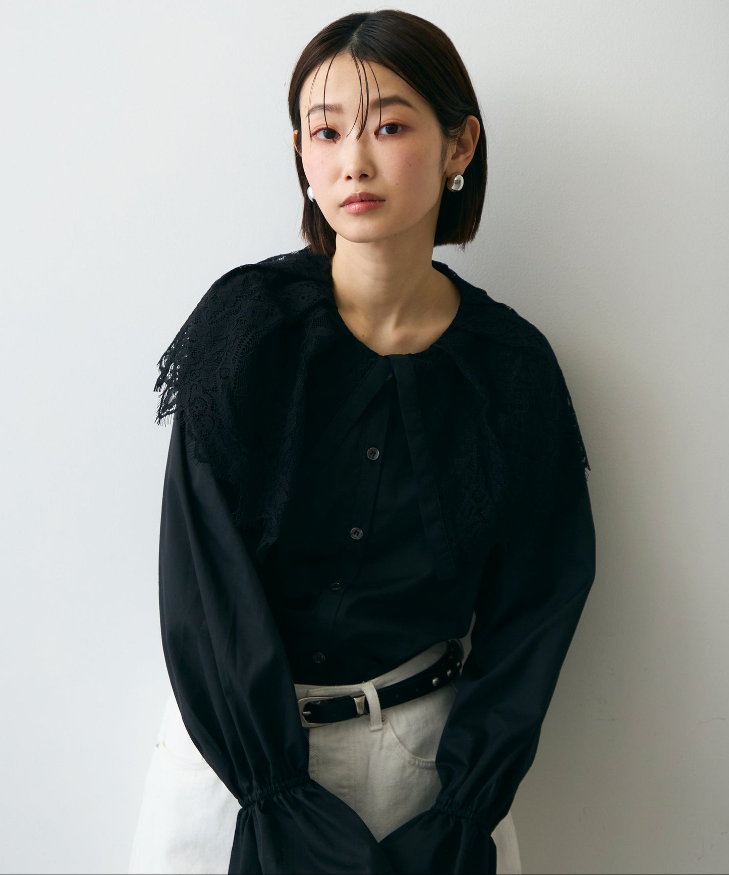 レースビッグカラーブラウス