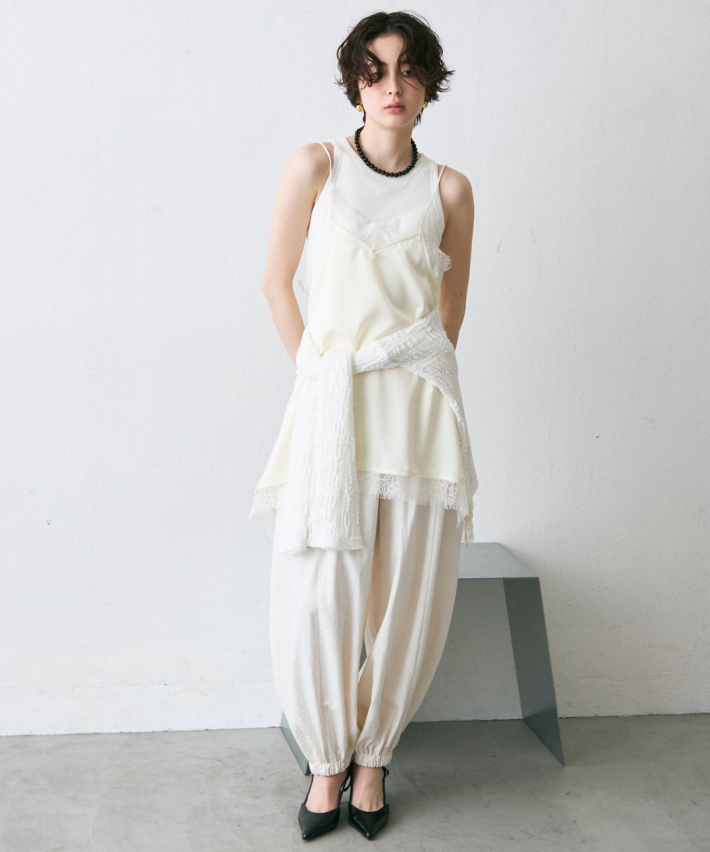 サテンレースイレギュラーヘムキャミチュニック