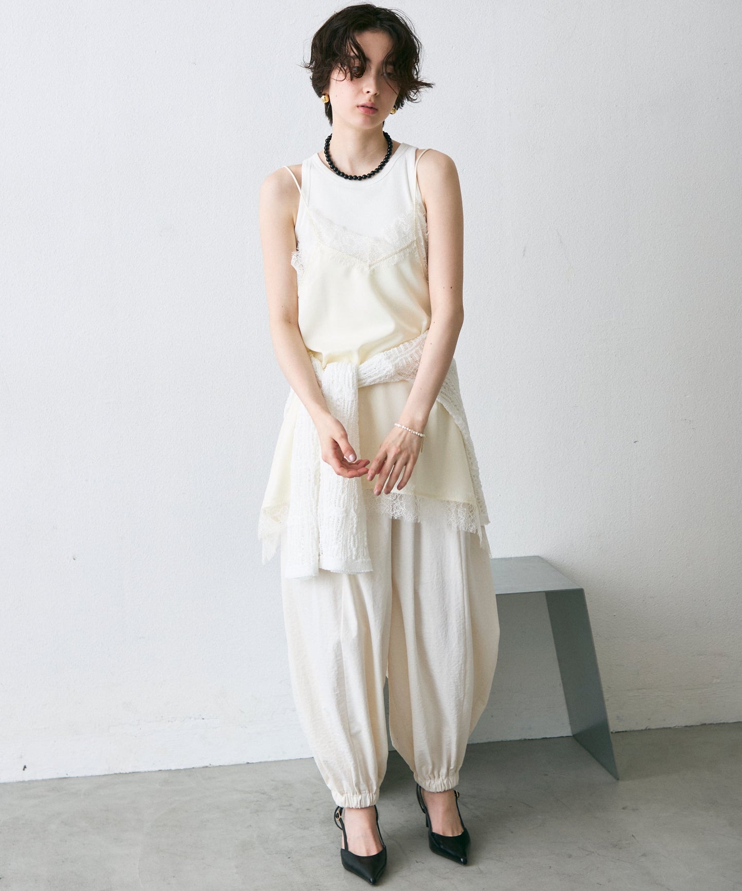 サテンレースイレギュラーヘムキャミチュニック