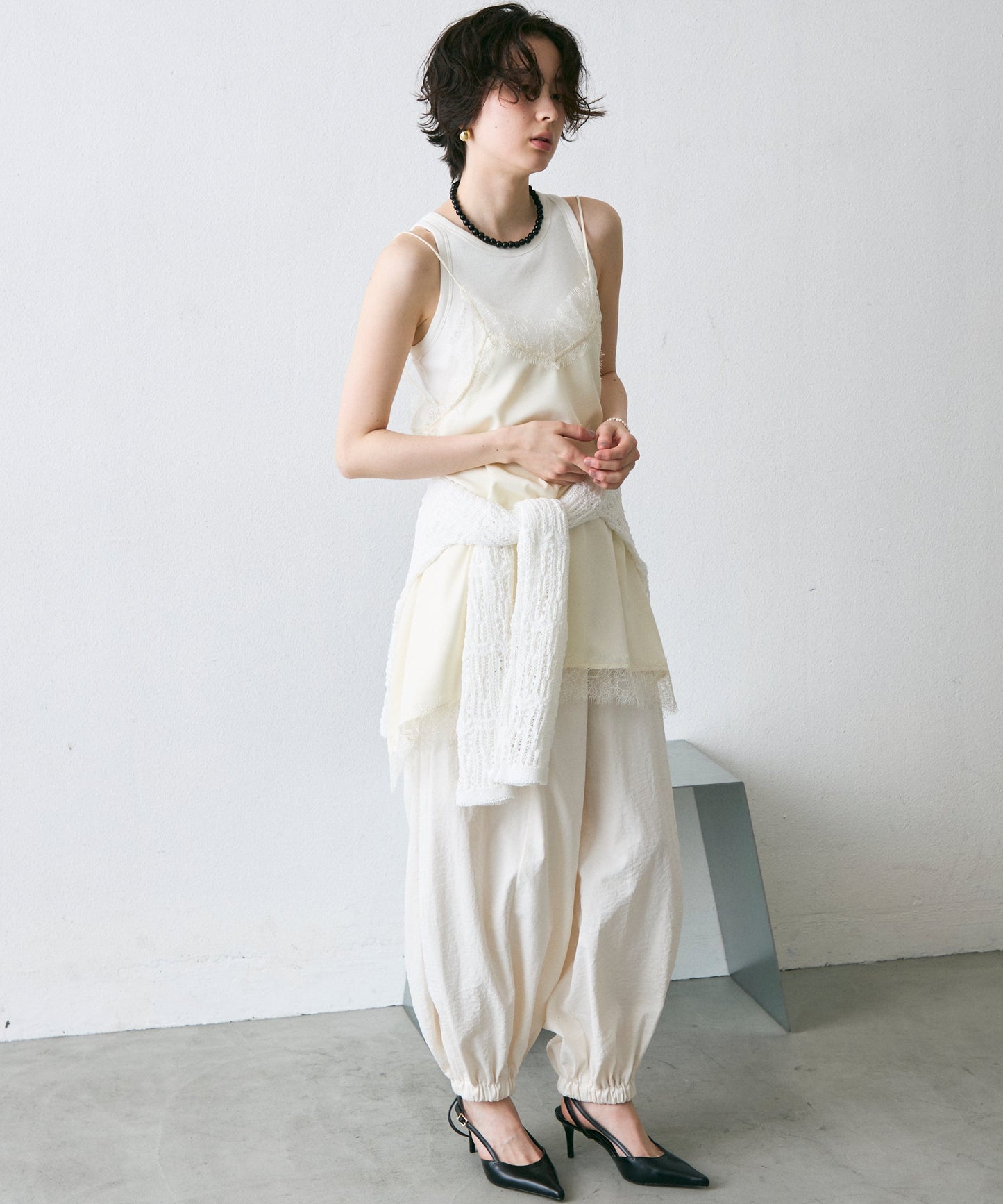 サテンレースイレギュラーヘムキャミチュニック