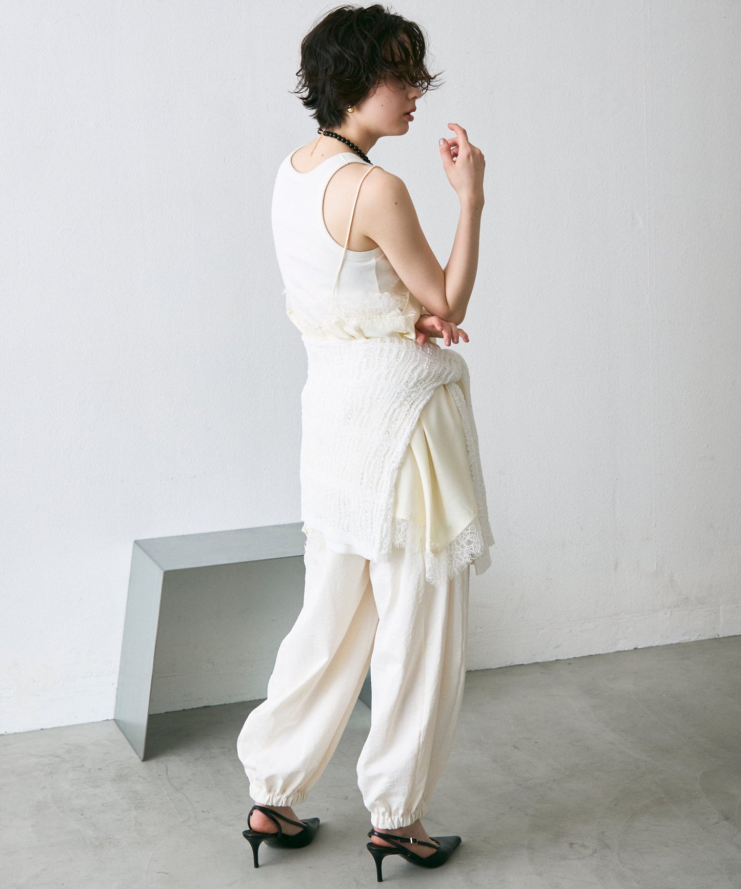 サテンレースイレギュラーヘムキャミチュニック