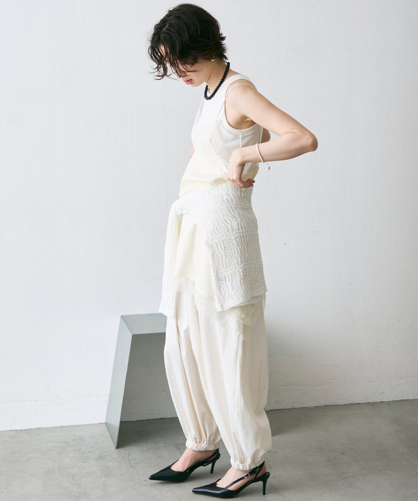 サテンレースイレギュラーヘムキャミチュニック