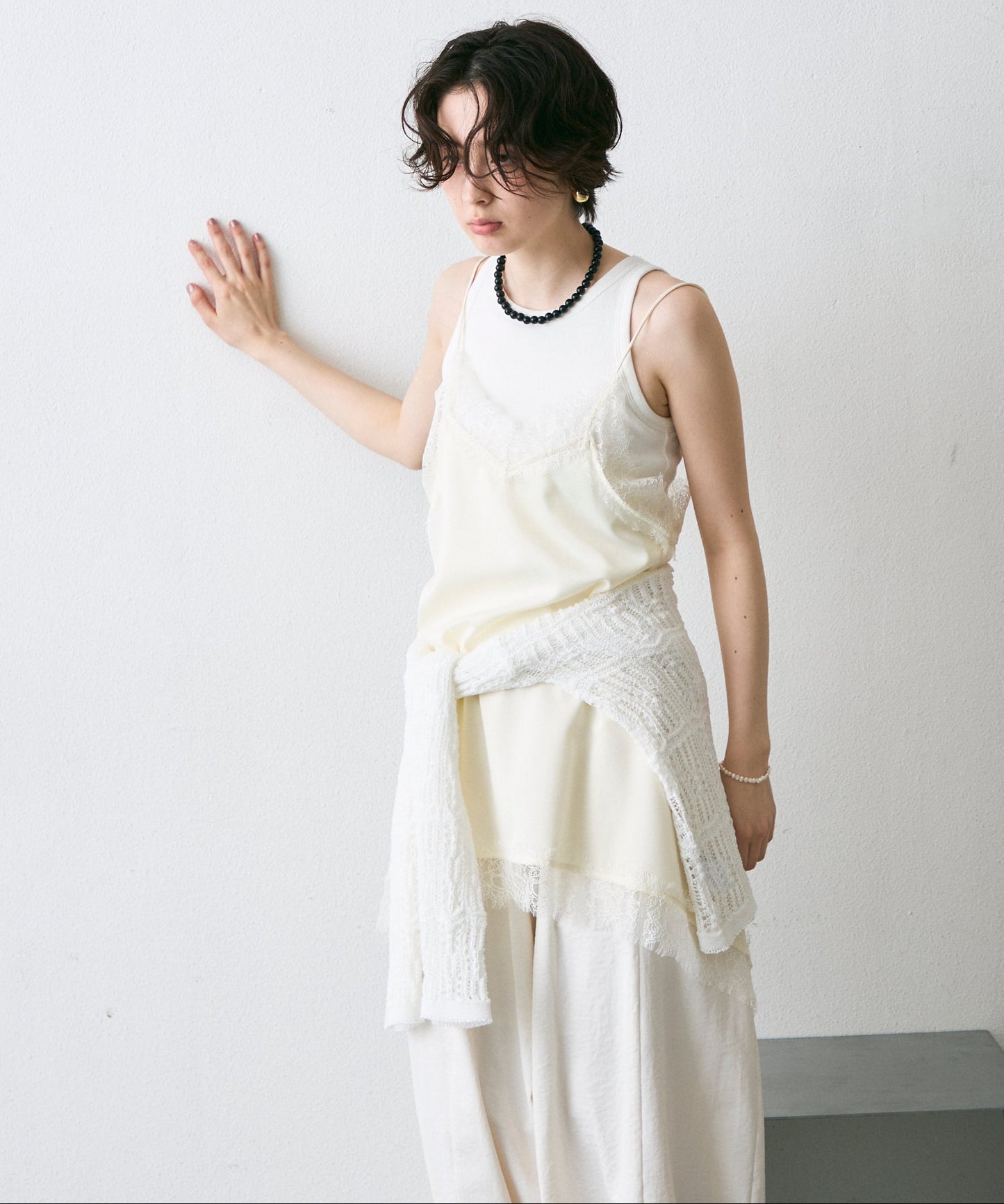 サテンレースイレギュラーヘムキャミチュニック