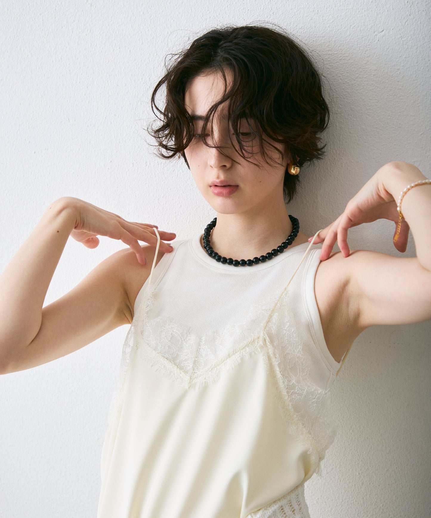 サテンレースイレギュラーヘムキャミチュニック