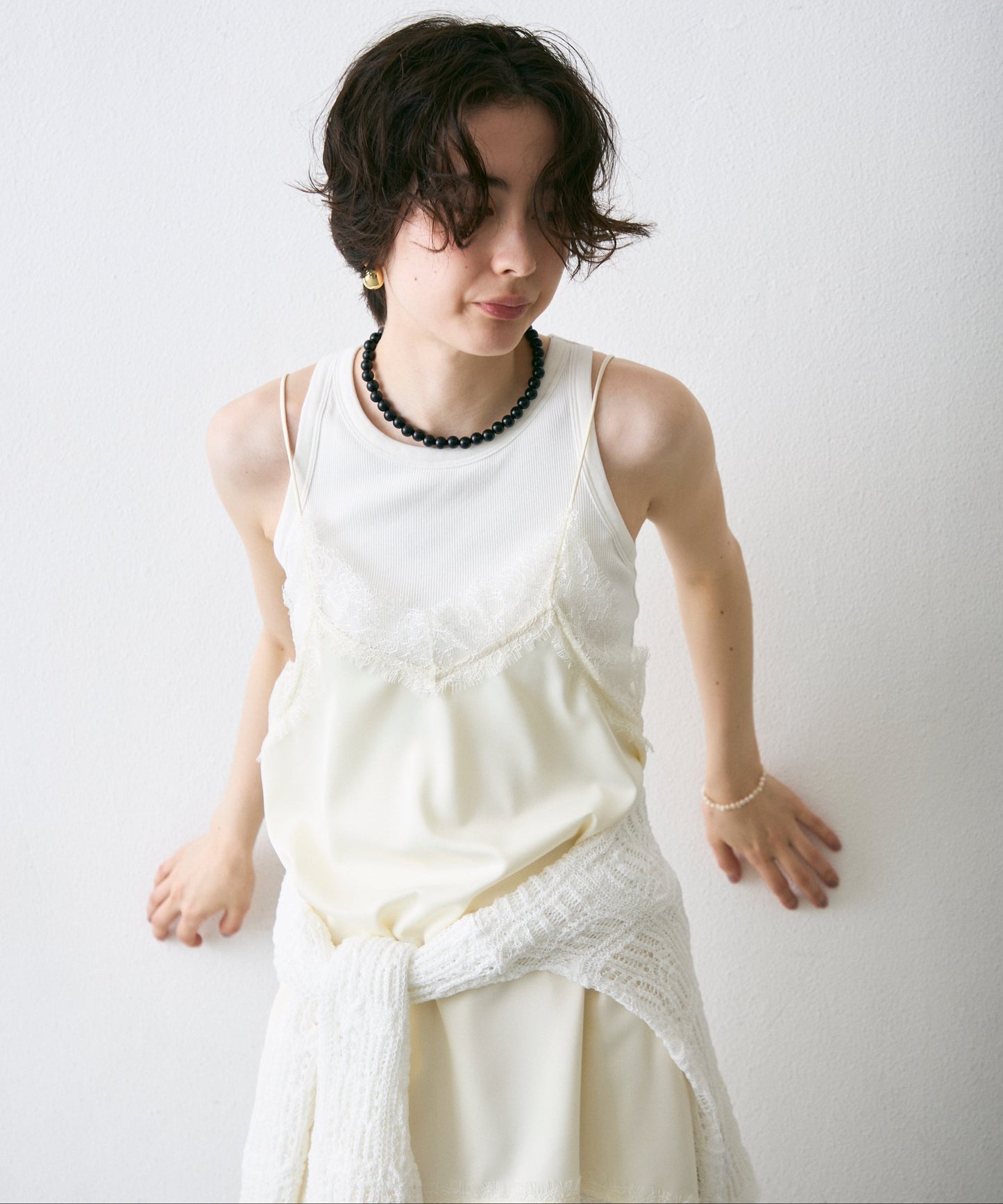 サテンレースイレギュラーヘムキャミチュニック