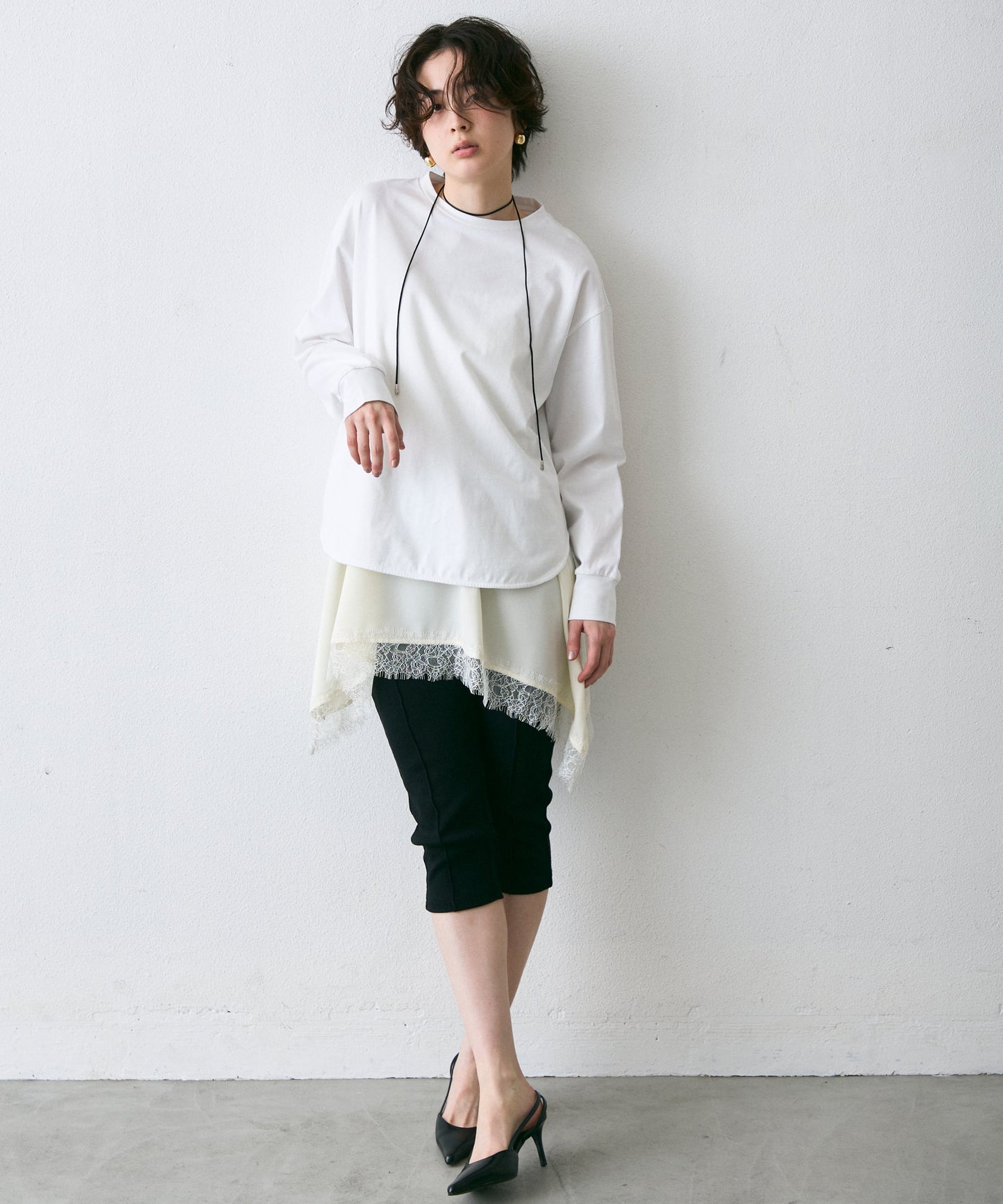 サテンレースイレギュラーヘムキャミチュニック