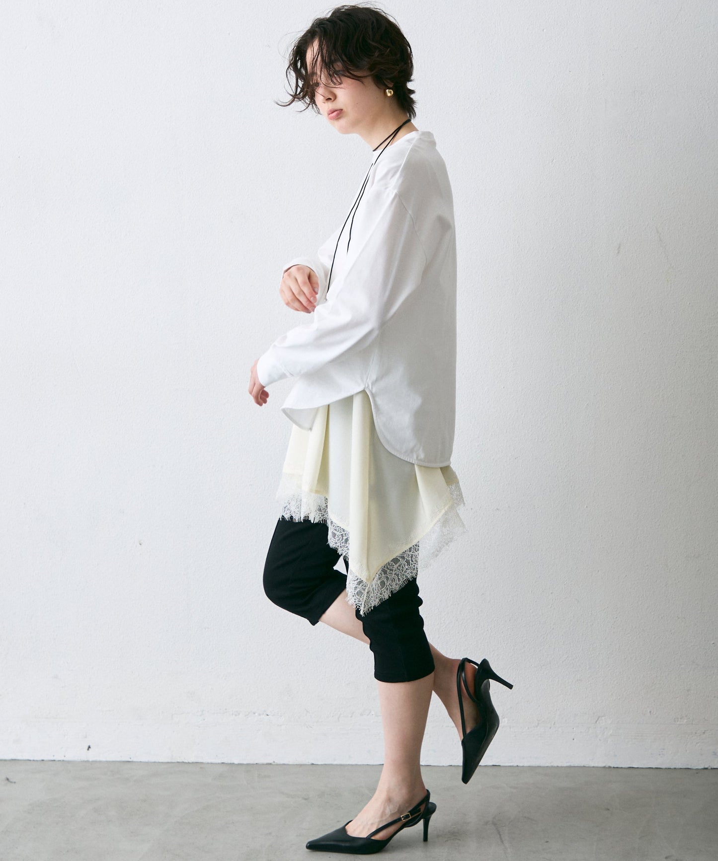 サテンレースイレギュラーヘムキャミチュニック