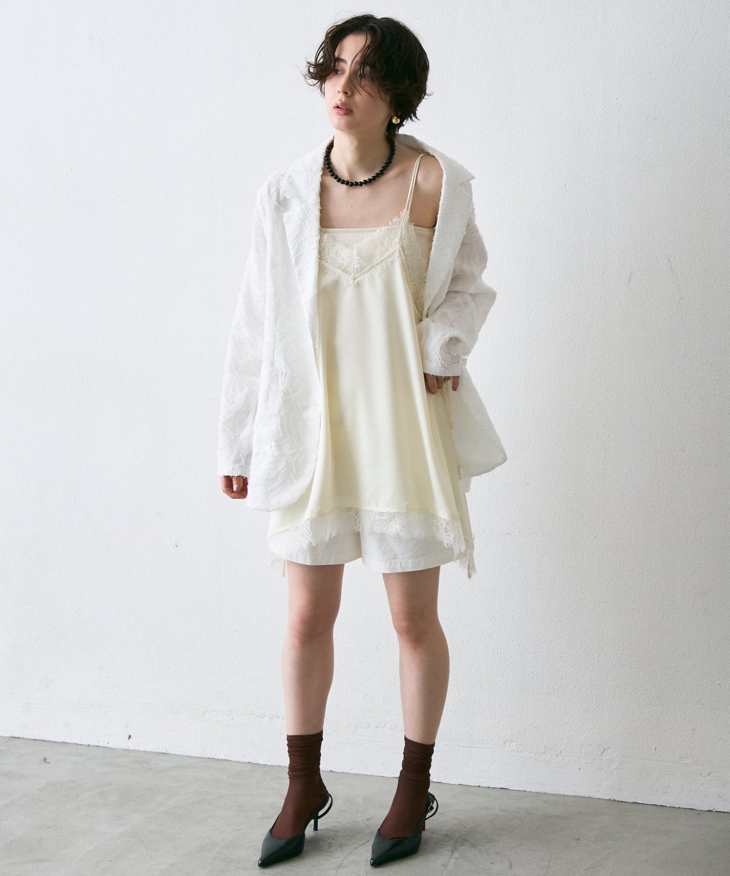 サテンレースイレギュラーヘムキャミチュニック