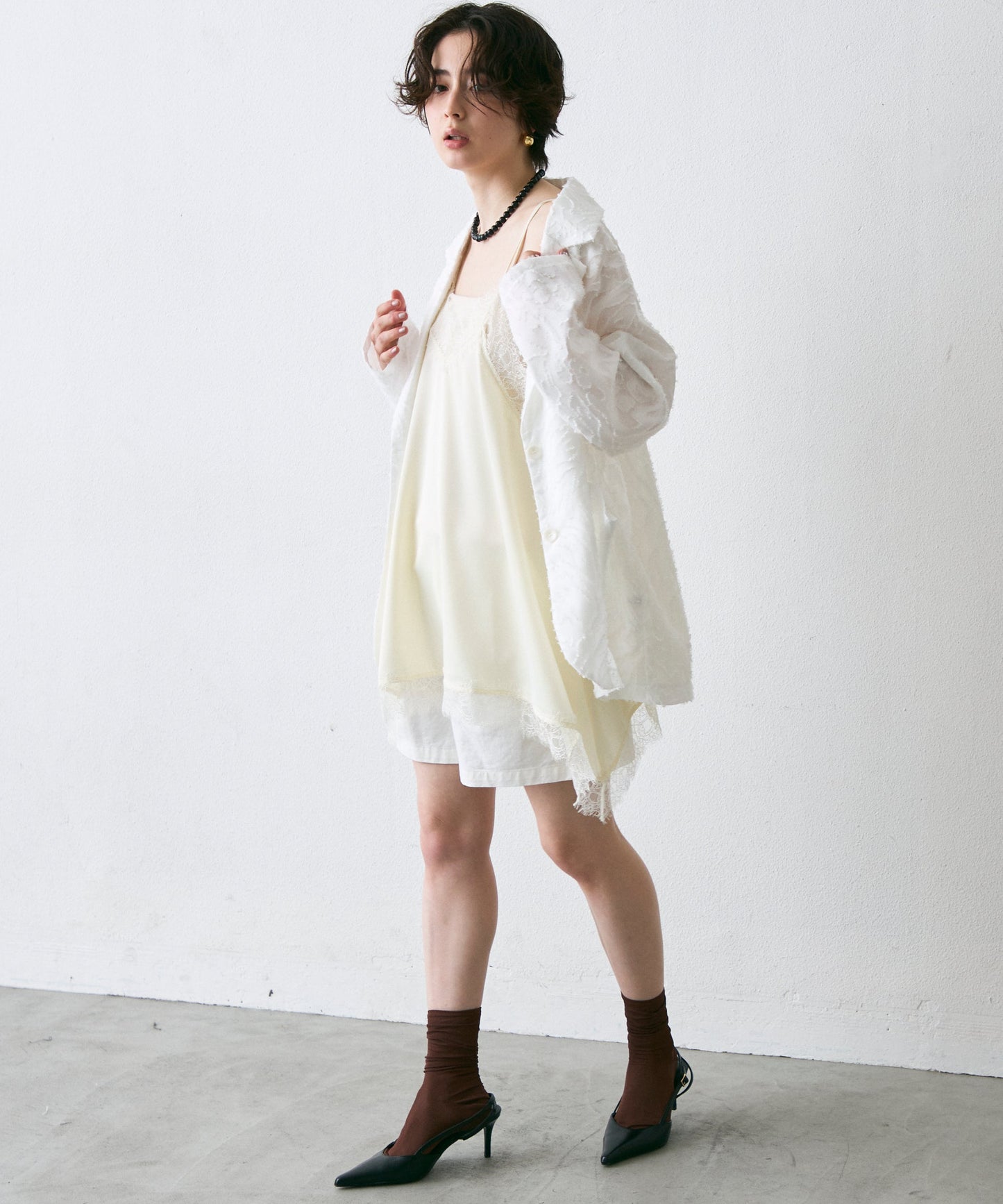 サテンレースイレギュラーヘムキャミチュニック