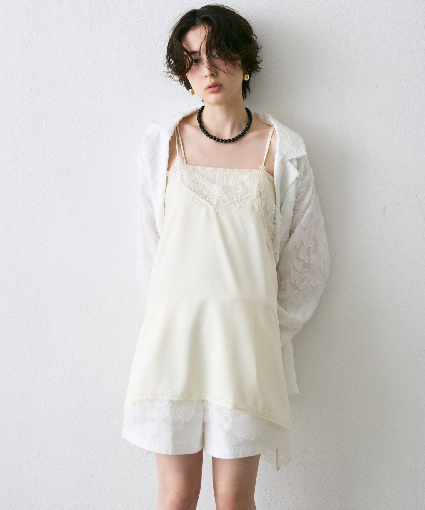 サテンレースイレギュラーヘムキャミチュニック