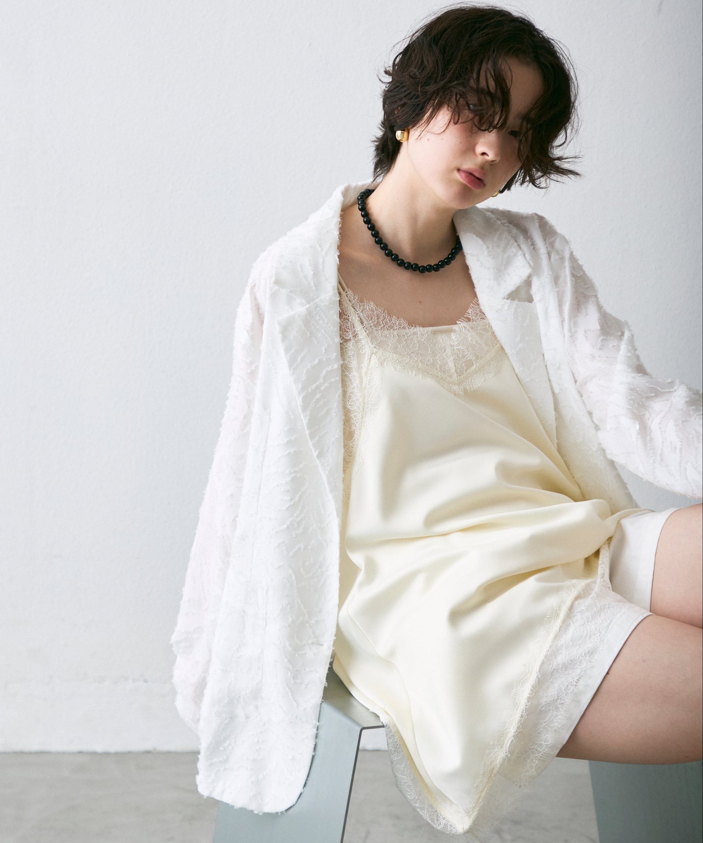 サテンレースイレギュラーヘムキャミチュニック