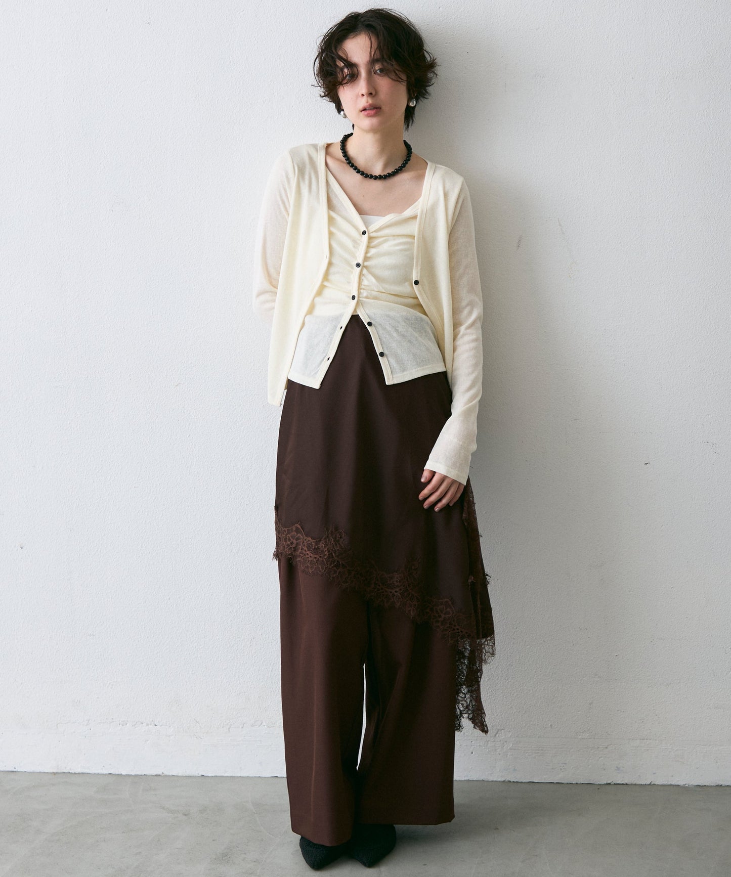 Vネックレイヤード風スラブカーディガン